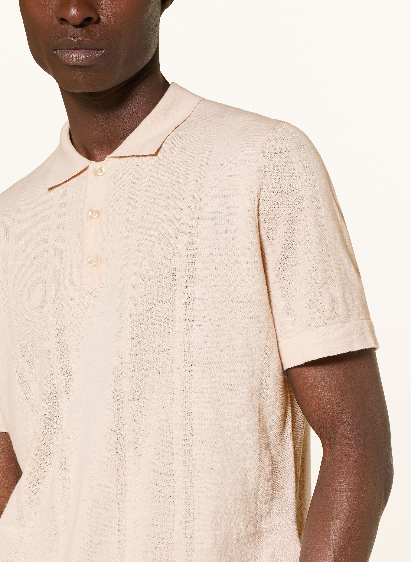 MAERZ MUENCHEN Knit polo shirt with linen: LIGHT BROWN