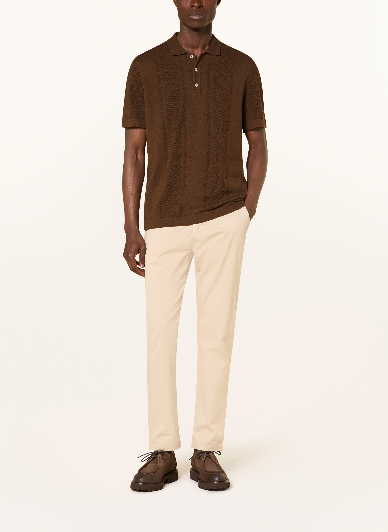 MAERZ MUENCHEN Knit polo shirt with linen: KHAKI