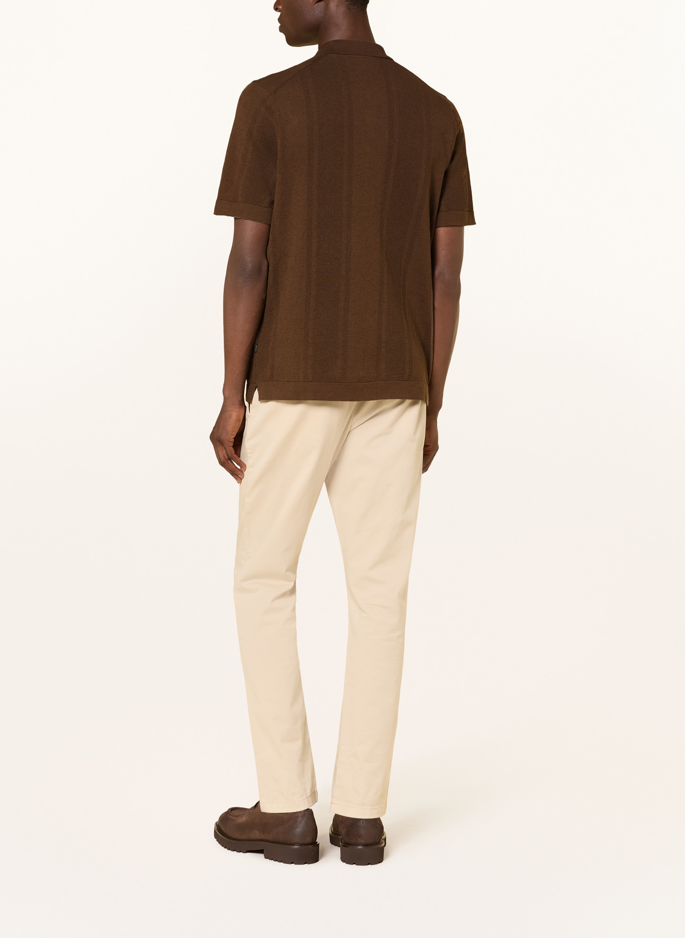 MAERZ MUENCHEN Knit polo shirt with linen: KHAKI
