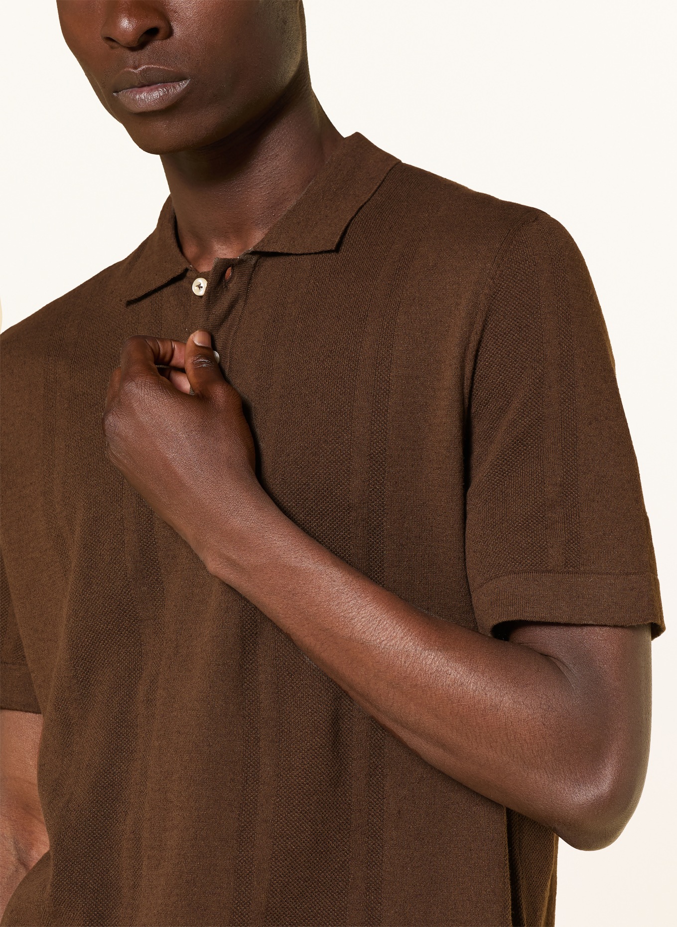 MAERZ MUENCHEN Knit polo shirt with linen: KHAKI
