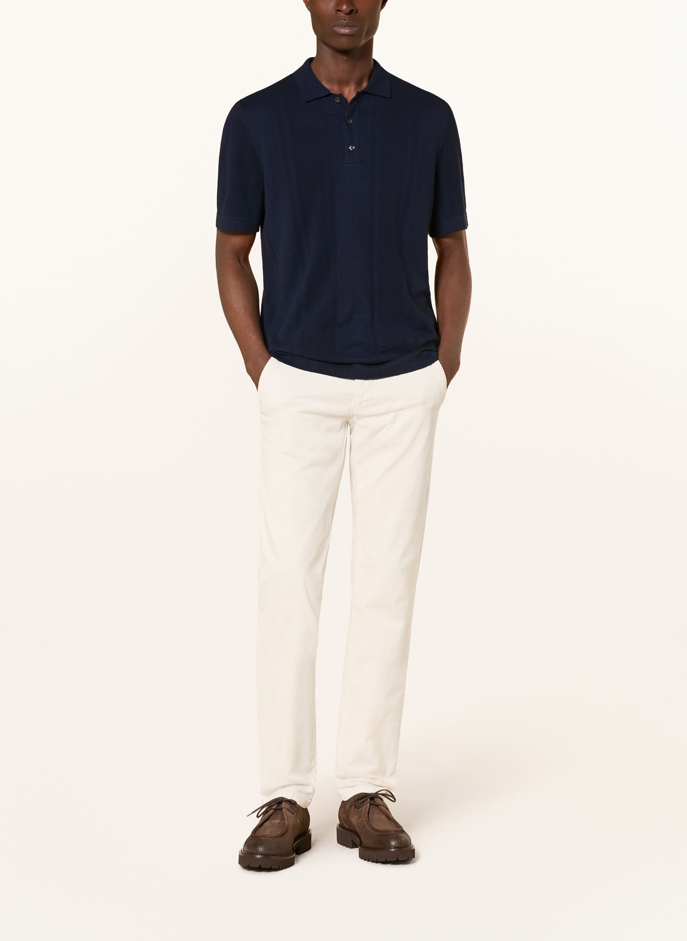 MAERZ MUENCHEN Knit polo shirt with linen: DARK BLUE
