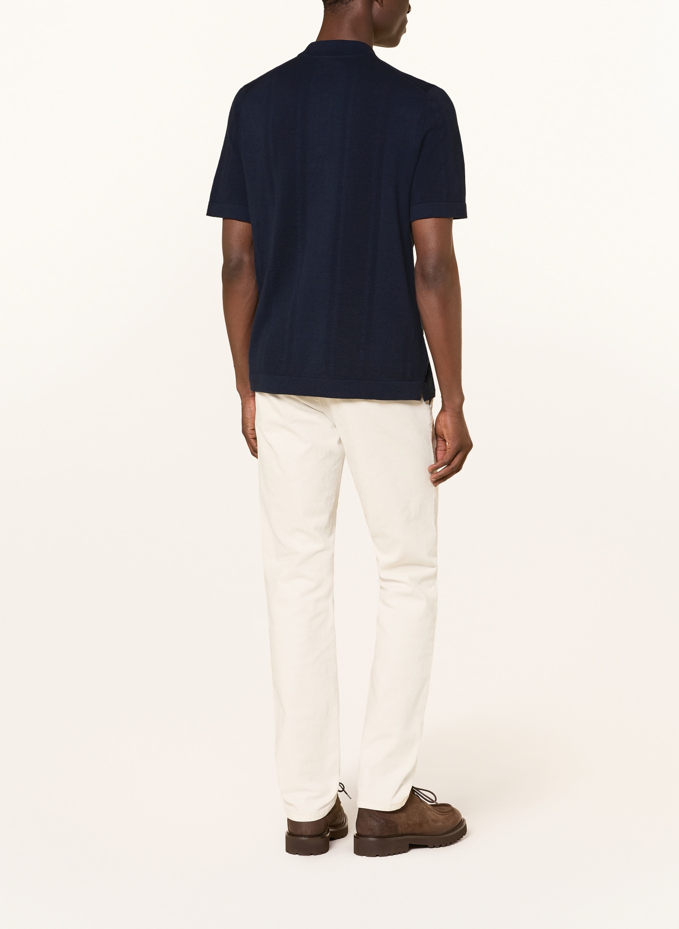 MAERZ MUENCHEN Knit polo shirt with linen: DARK BLUE