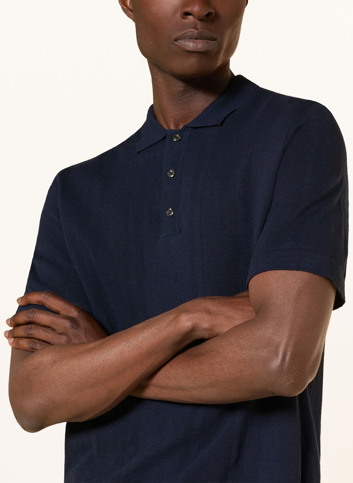 MAERZ MUENCHEN Knit polo shirt with linen: DARK BLUE