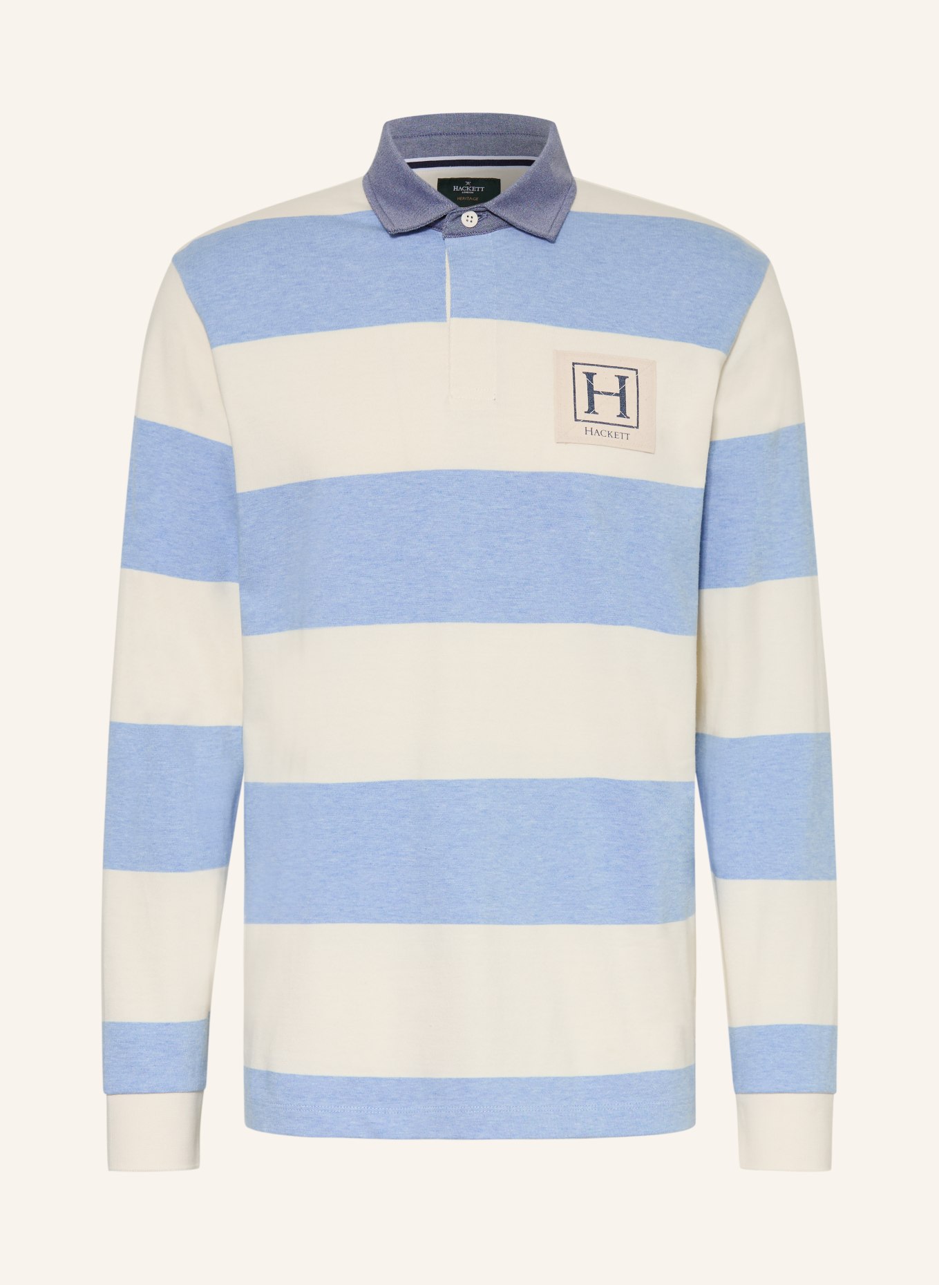 HACKETT LONDON Gebreid poloshirt van gemengde materialen: LICHTBLAUW / ECRU