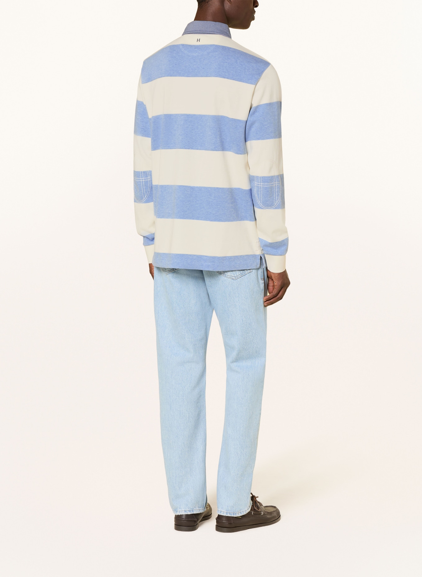 HACKETT LONDON Gebreid poloshirt van gemengde materialen: LICHTBLAUW / ECRU