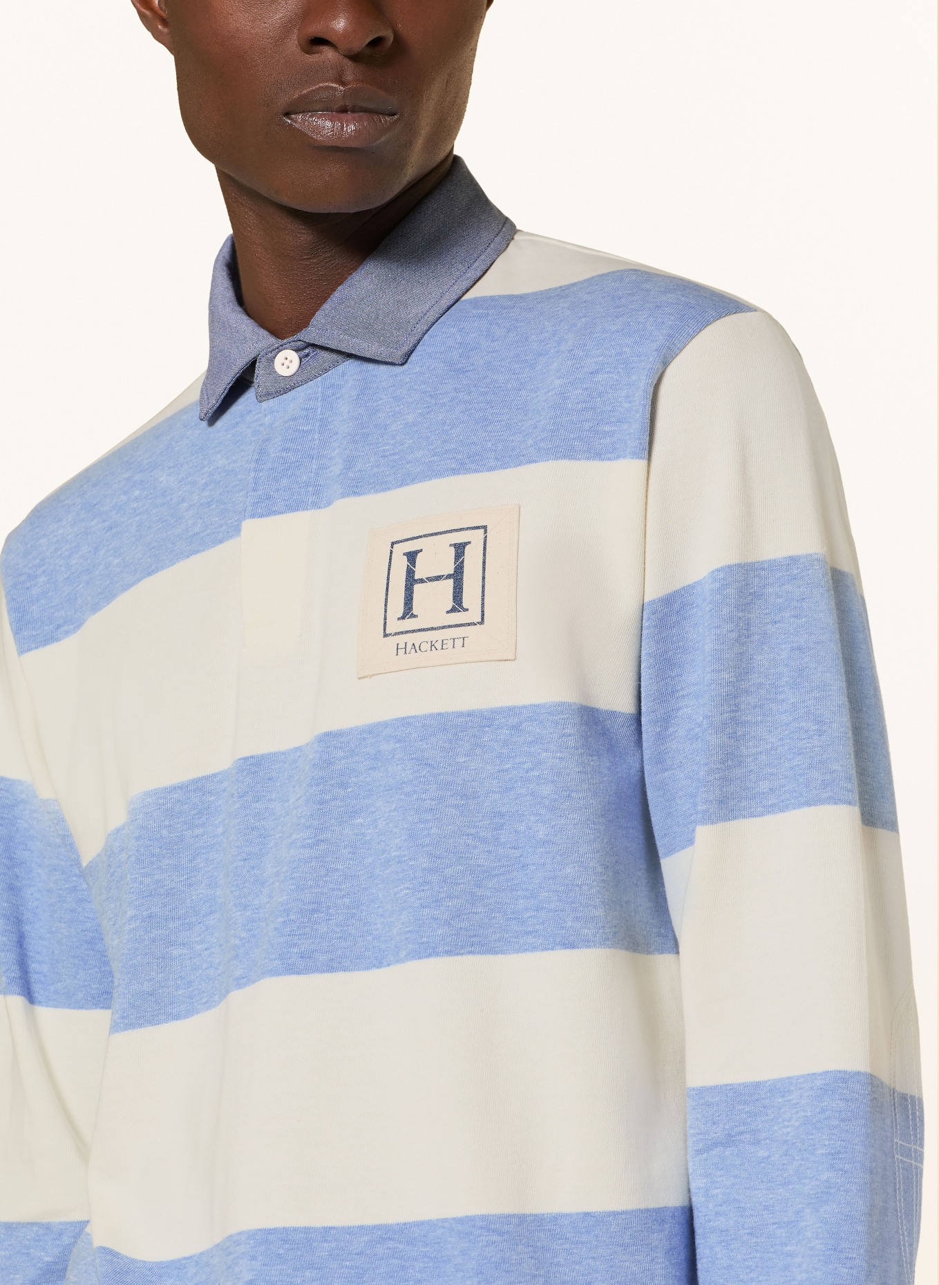 HACKETT LONDON Gebreid poloshirt van gemengde materialen: LICHTBLAUW / ECRU