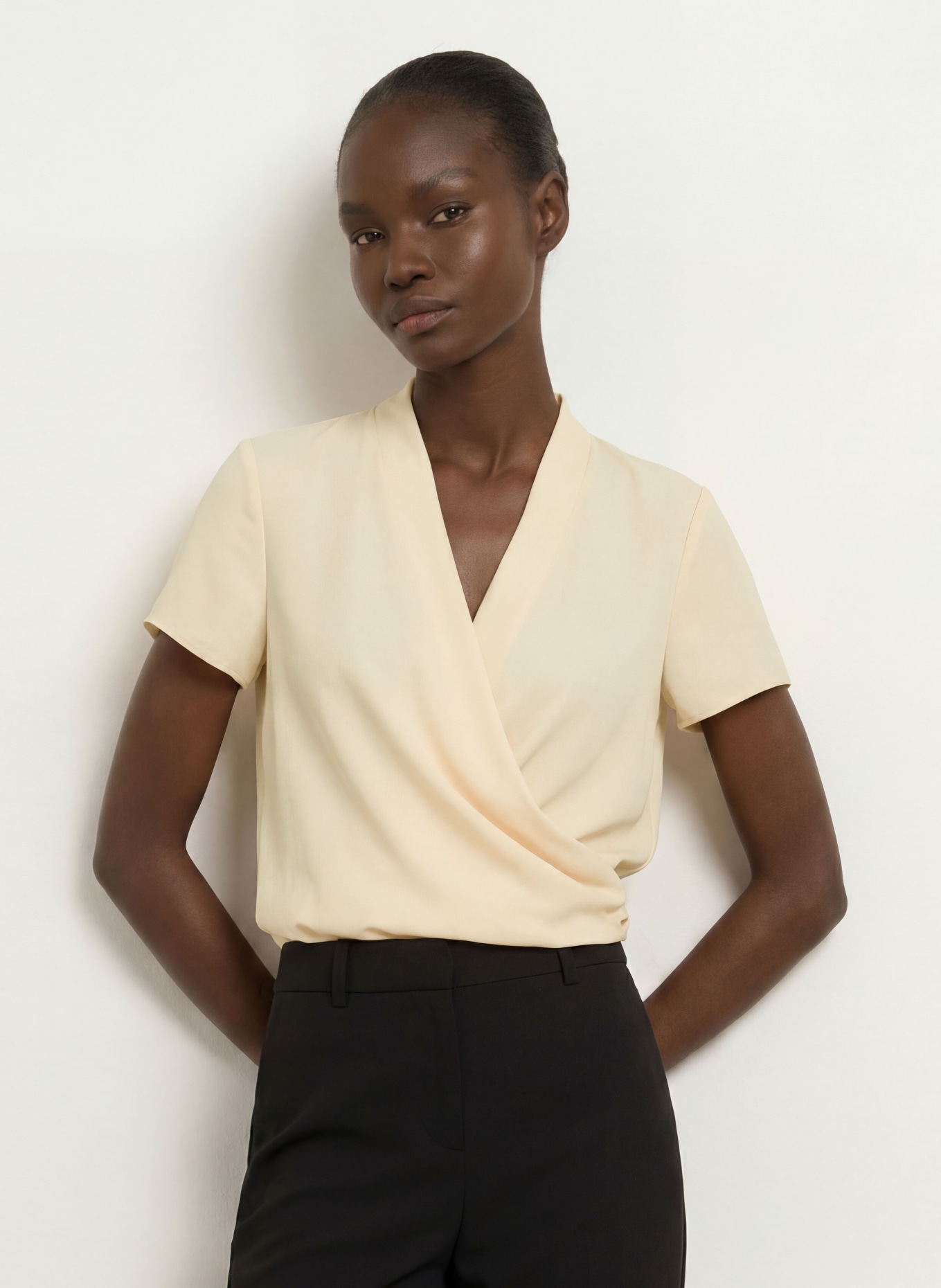Calvin Klein Wrap-style blouse: LIGHT YELLOW