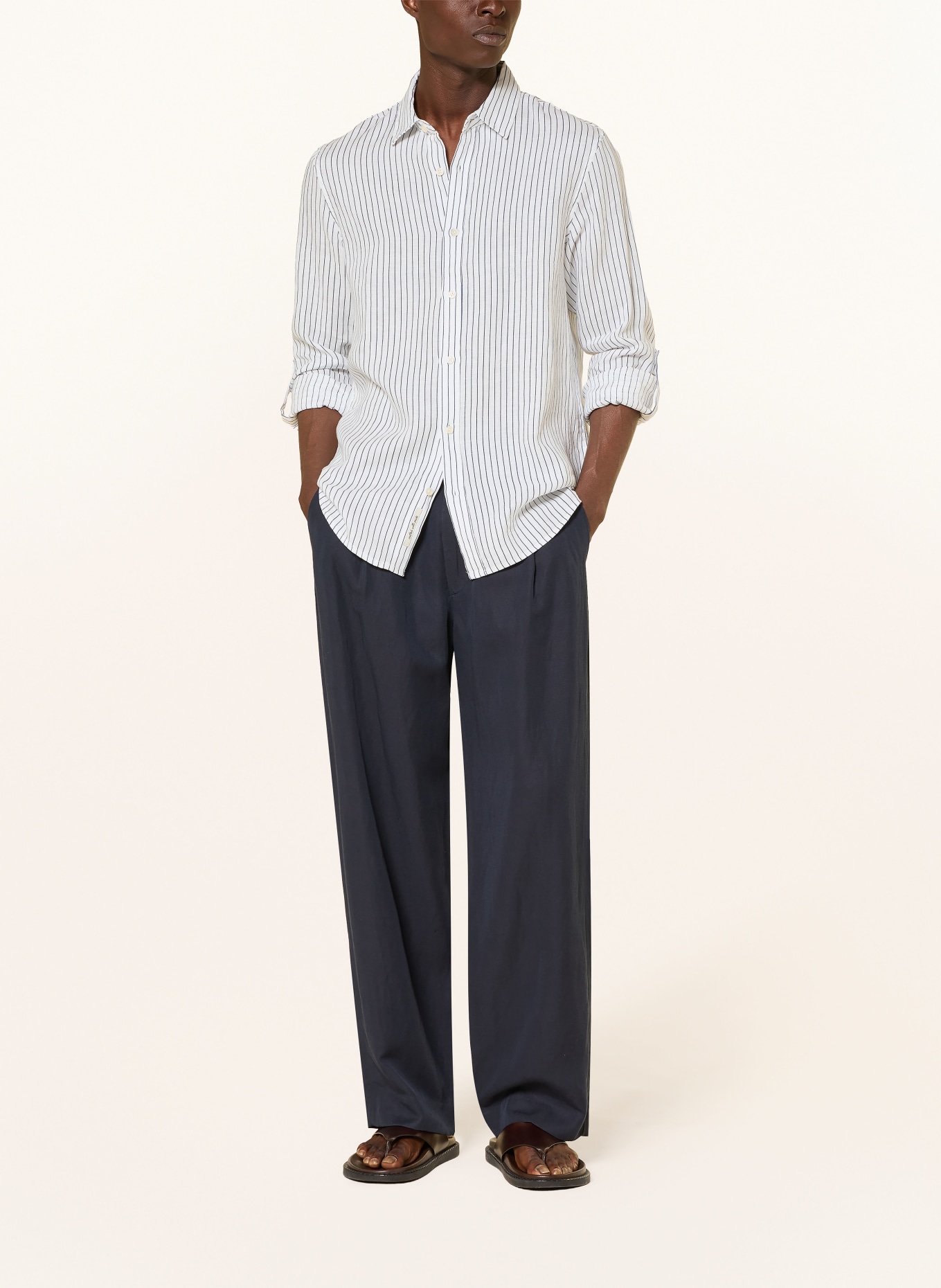 SCOTCH & SODA Linen Shirt, Regular Fit: WHITE / DARK BLUE