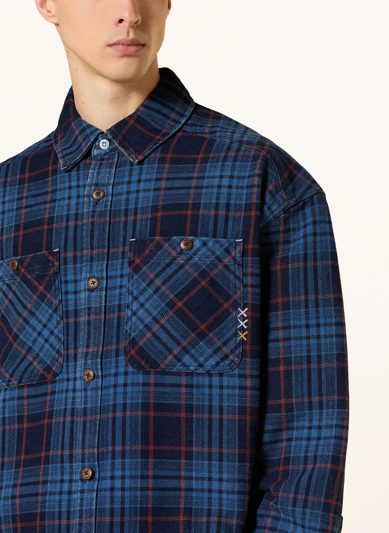 SCOTCH & SODA Jeans-Overshirt Loose Fit: DUNKELBLAU / ROT / BLAU