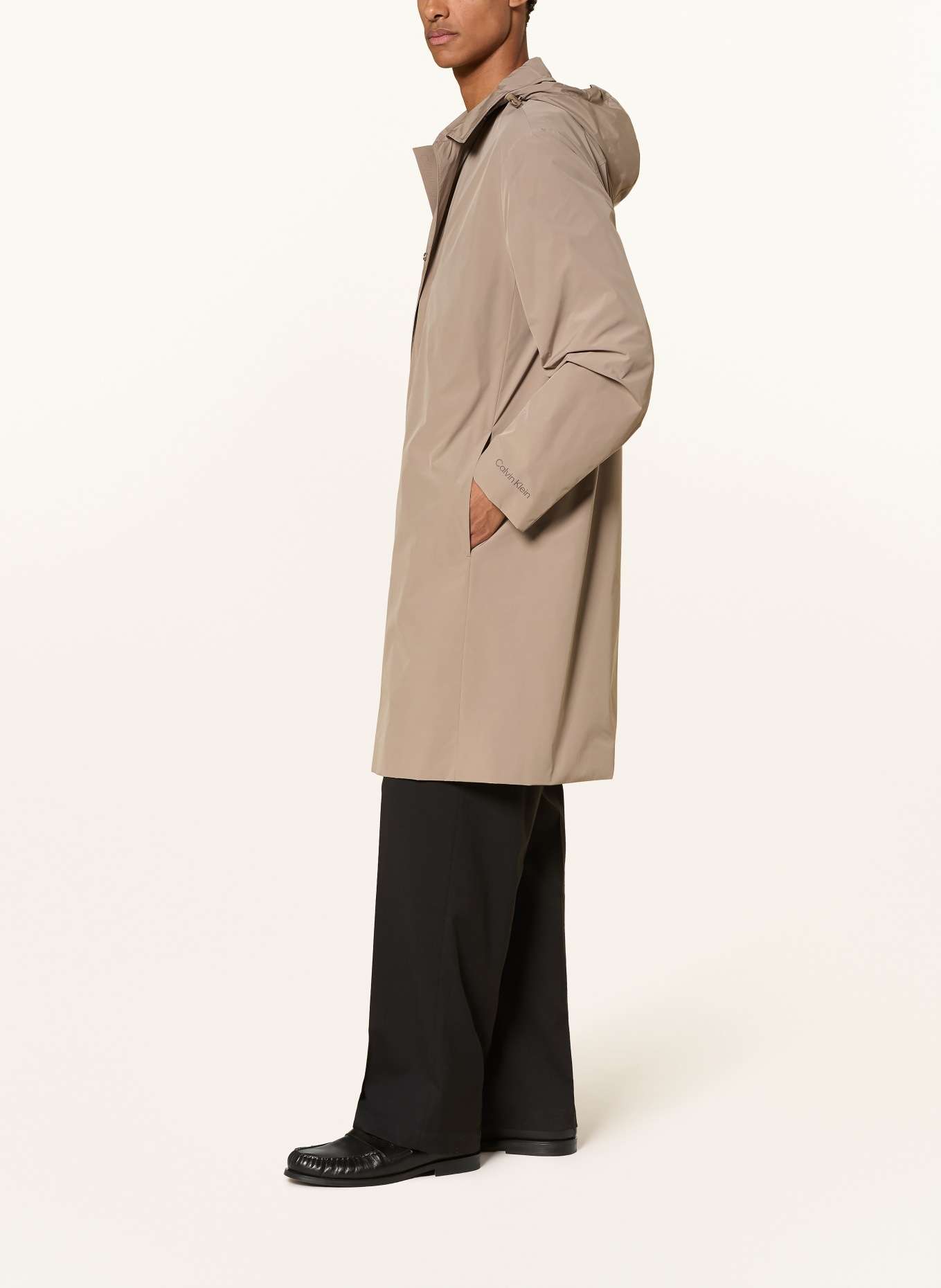 Calvin Klein Coat with detachable hood: BEIGE