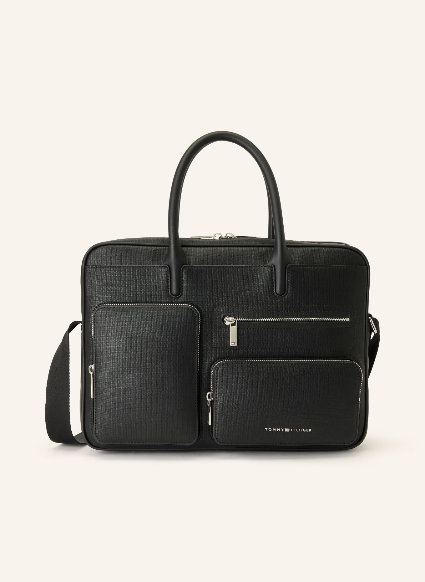 TOMMY HILFIGER Laptop-Tasche: SCHWARZ / SILBER