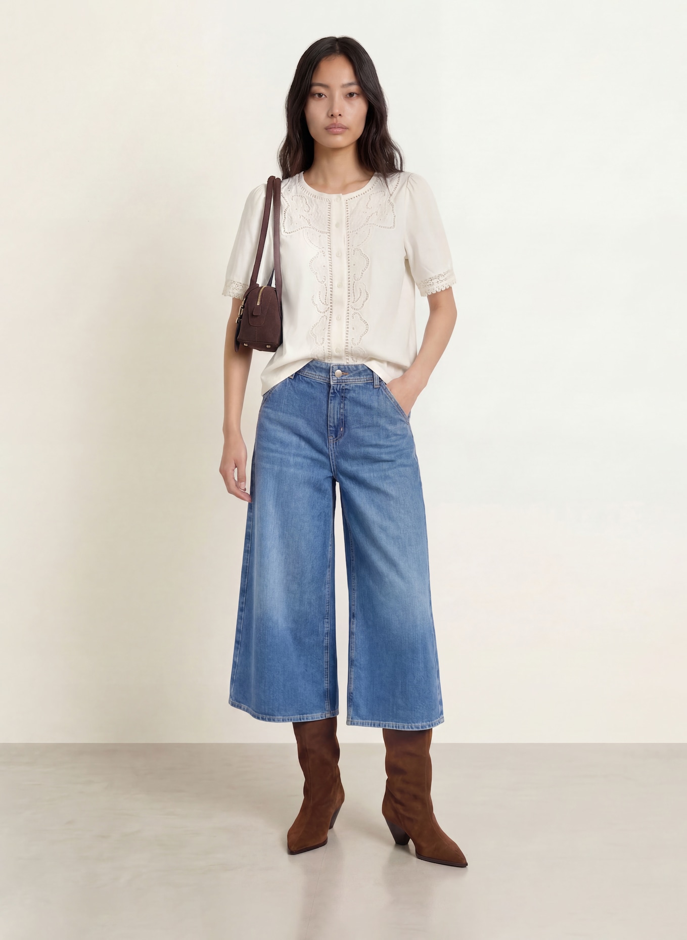 BRAX Jerseybluse CELINA S mit Spitze: CREME