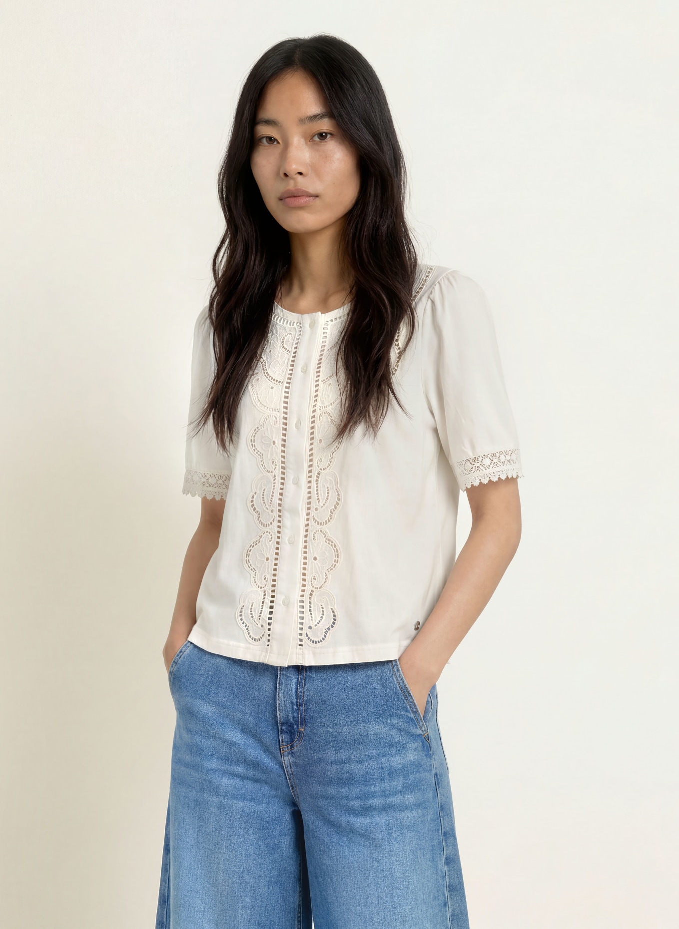 BRAX Jerseybluse CELINA S mit Spitze: CREME