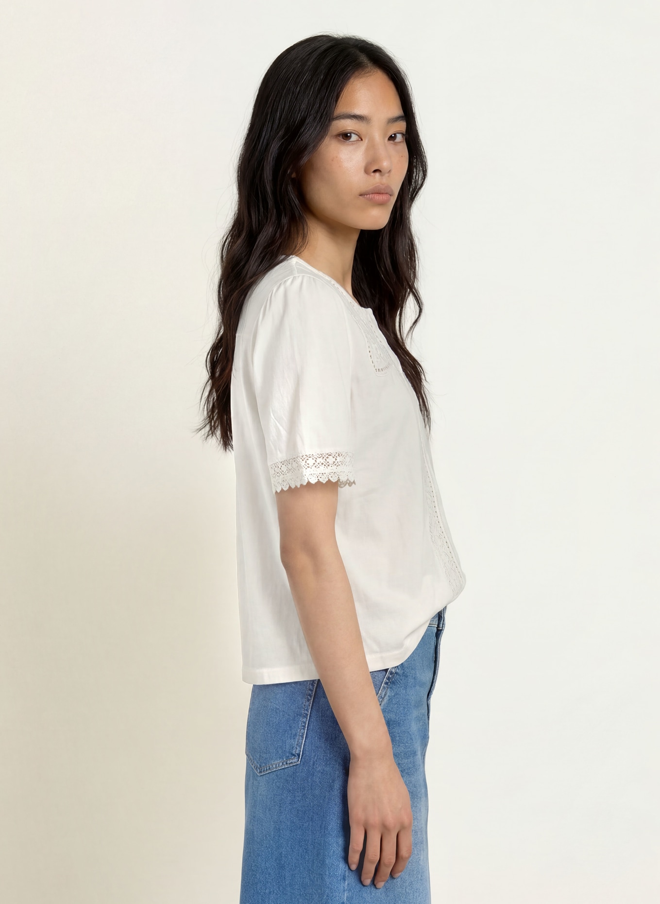 BRAX Jerseybluse CELINA S mit Spitze: CREME