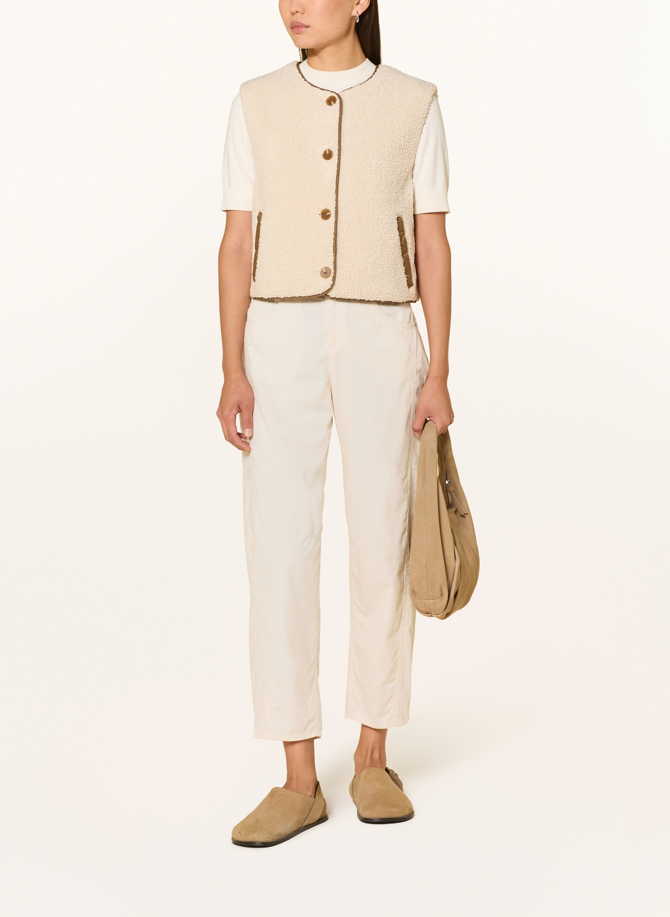 BRAX Pantaloni 7/8 MEGAN din velur: ALB