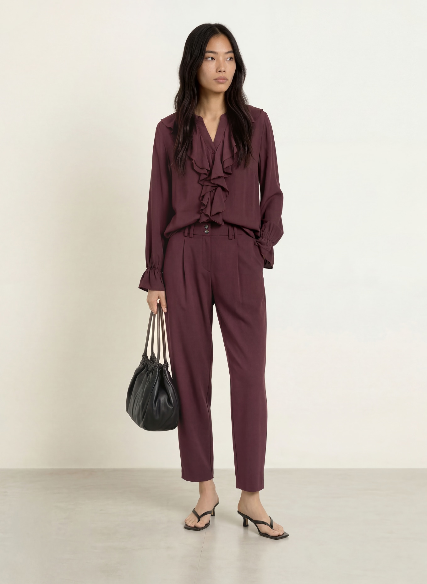 BRAX VIVE-blouse met volants: DONKERROOD