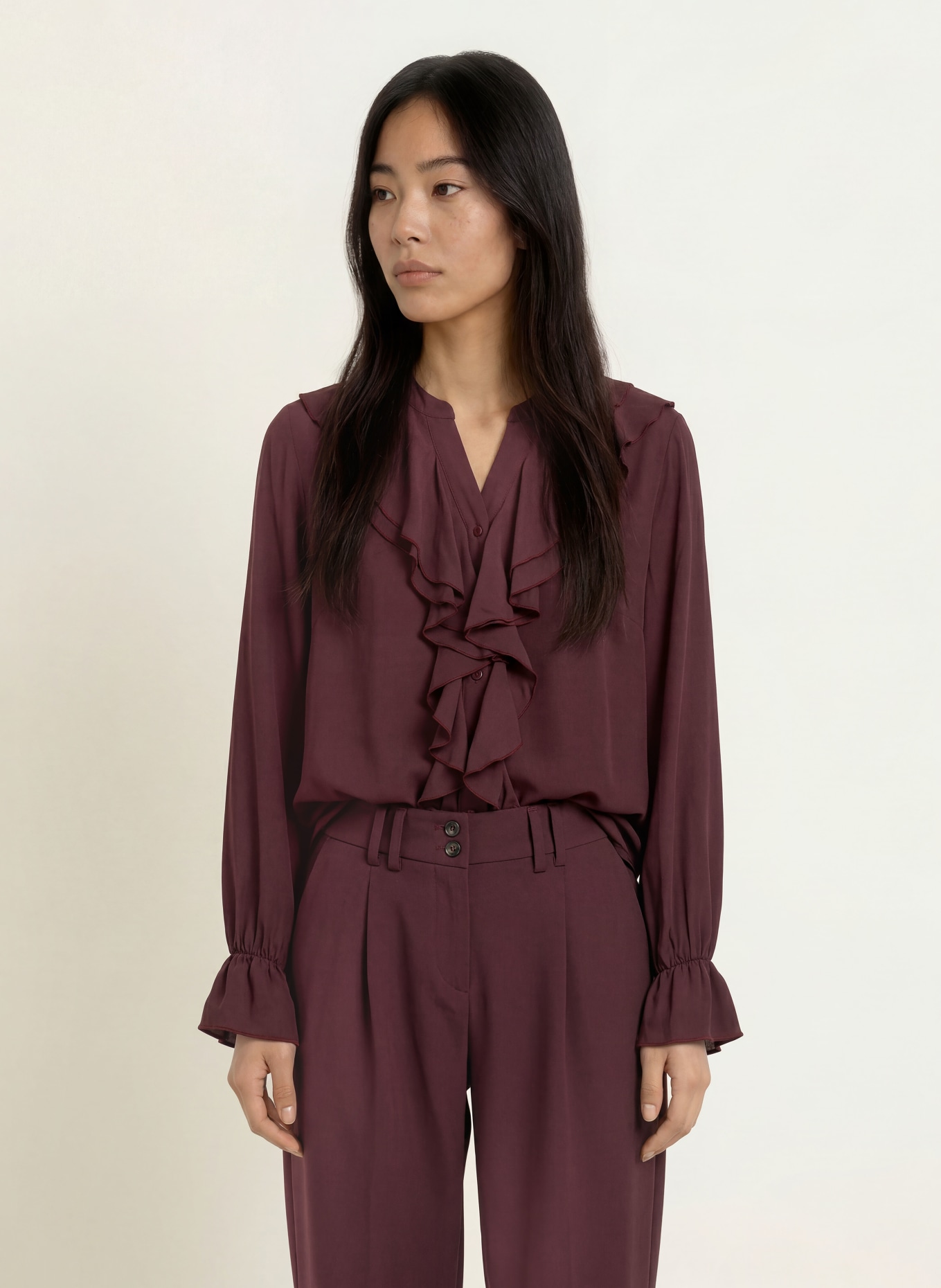 BRAX VIVE-blouse met volants: DONKERROOD