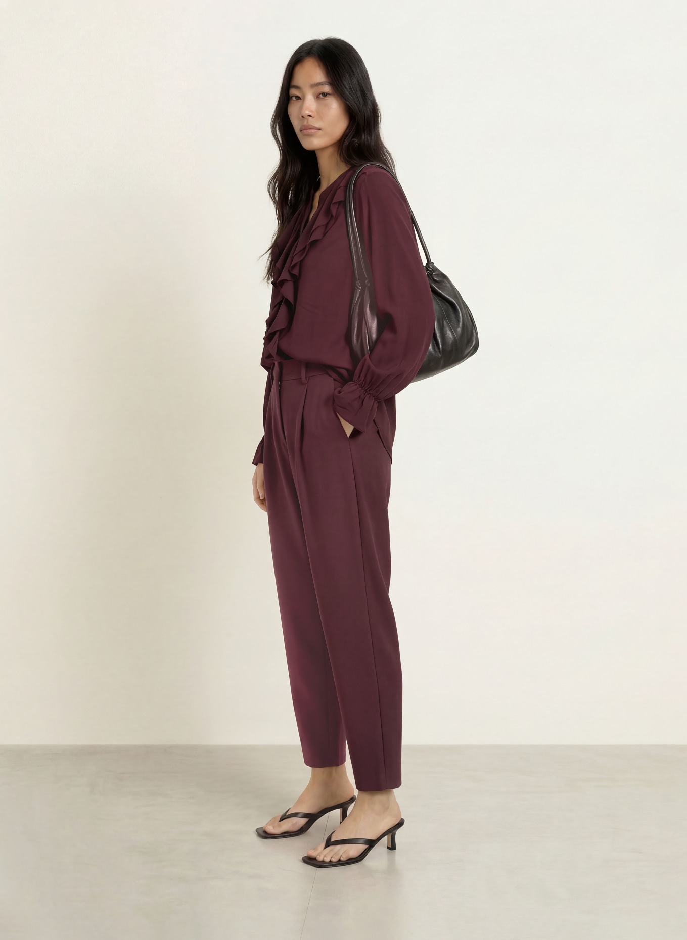 BRAX VIVE-blouse met volants: DONKERROOD