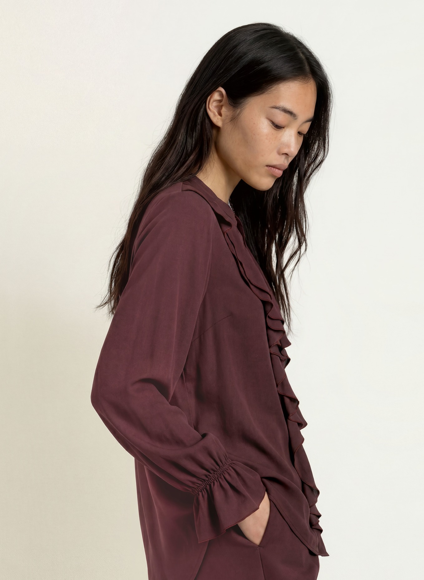 BRAX VIVE-blouse met volants: DONKERROOD