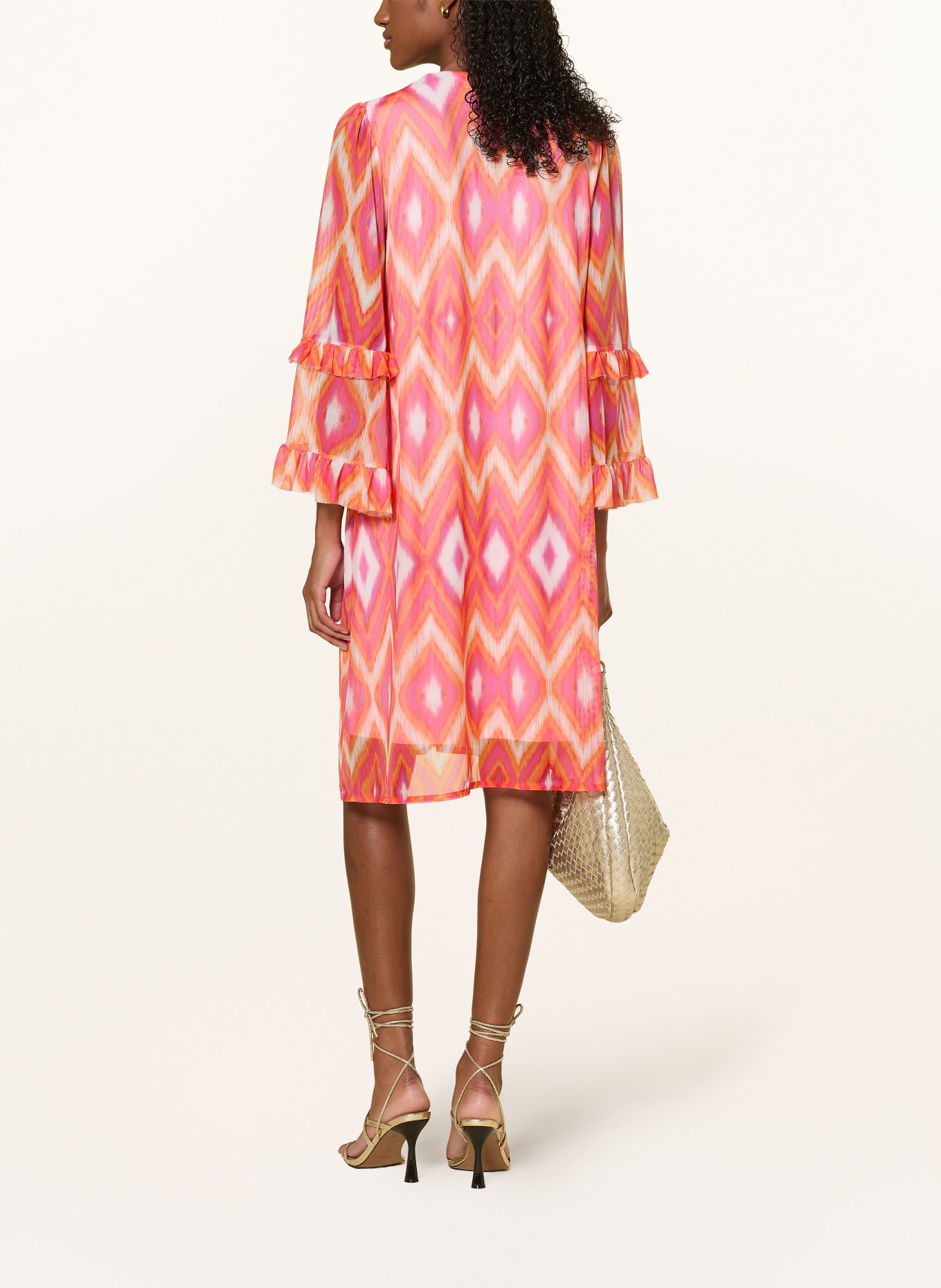 Ana Alcazar Mesh dress with ruffles and rhinestones: PINK / PURPLE / ORANGE