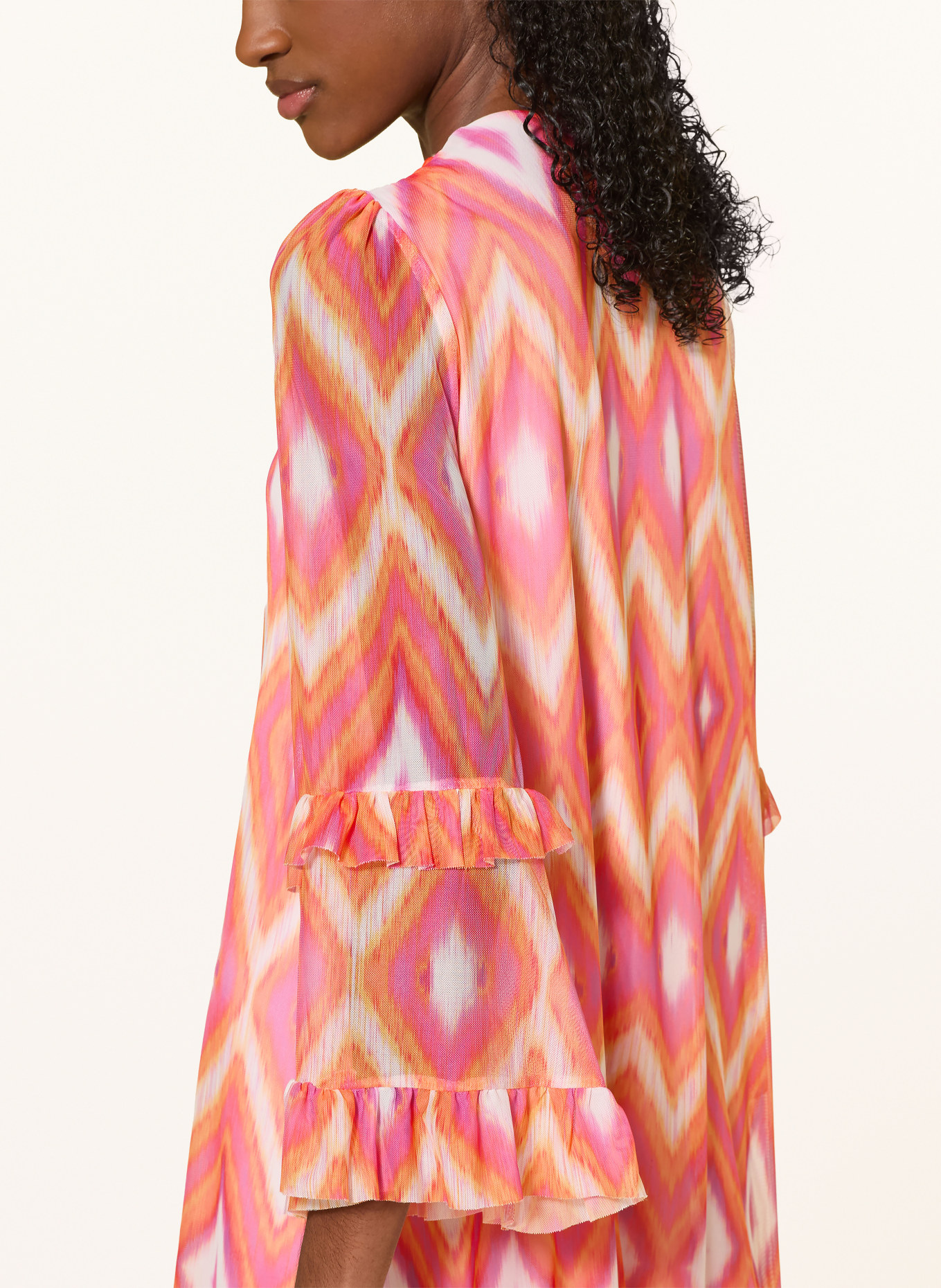 Ana Alcazar Mesh dress with ruffles and rhinestones: PINK / PURPLE / ORANGE
