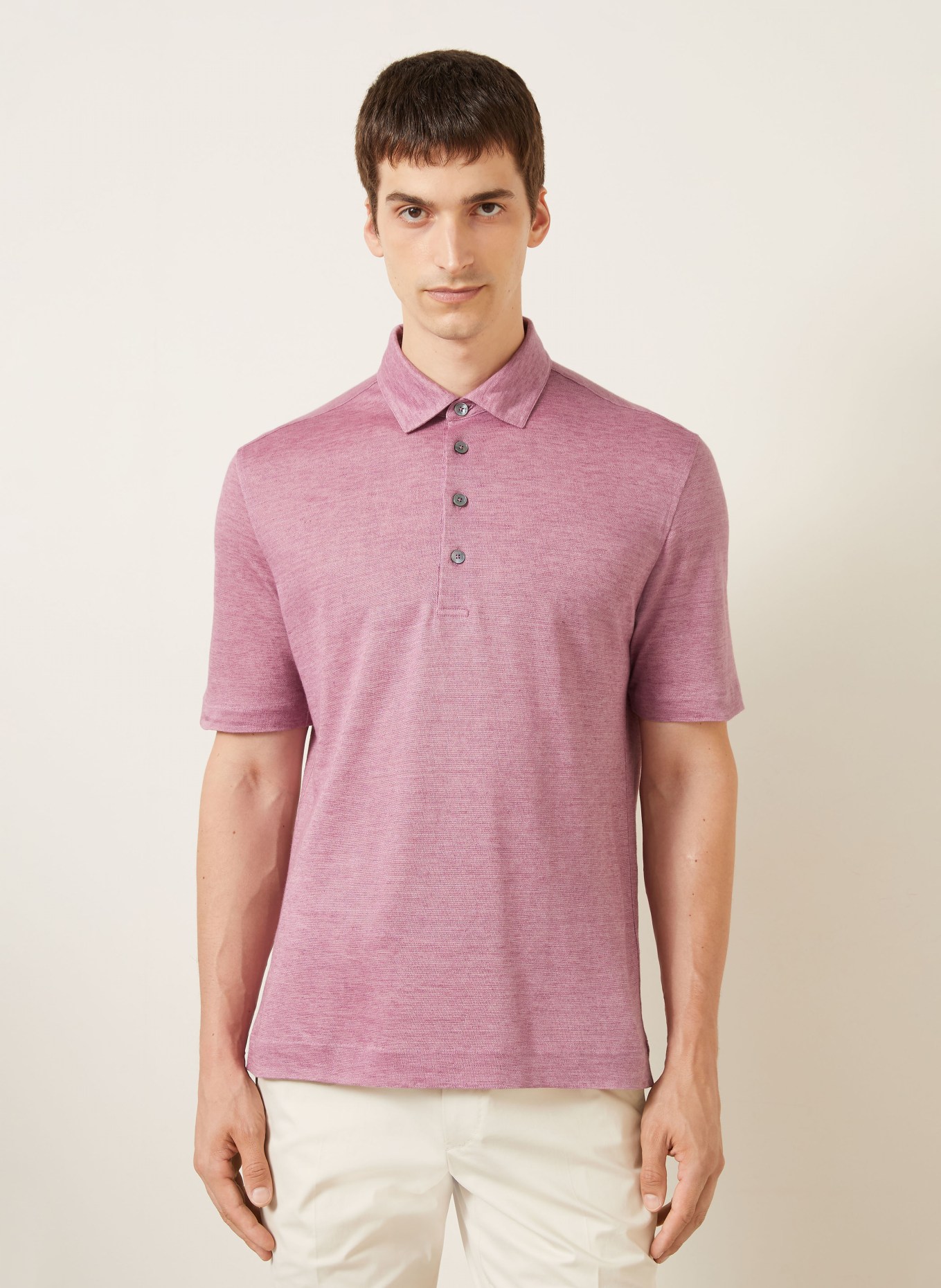 ZEGNA Polo en jersey de lin: LILAS CLAIR