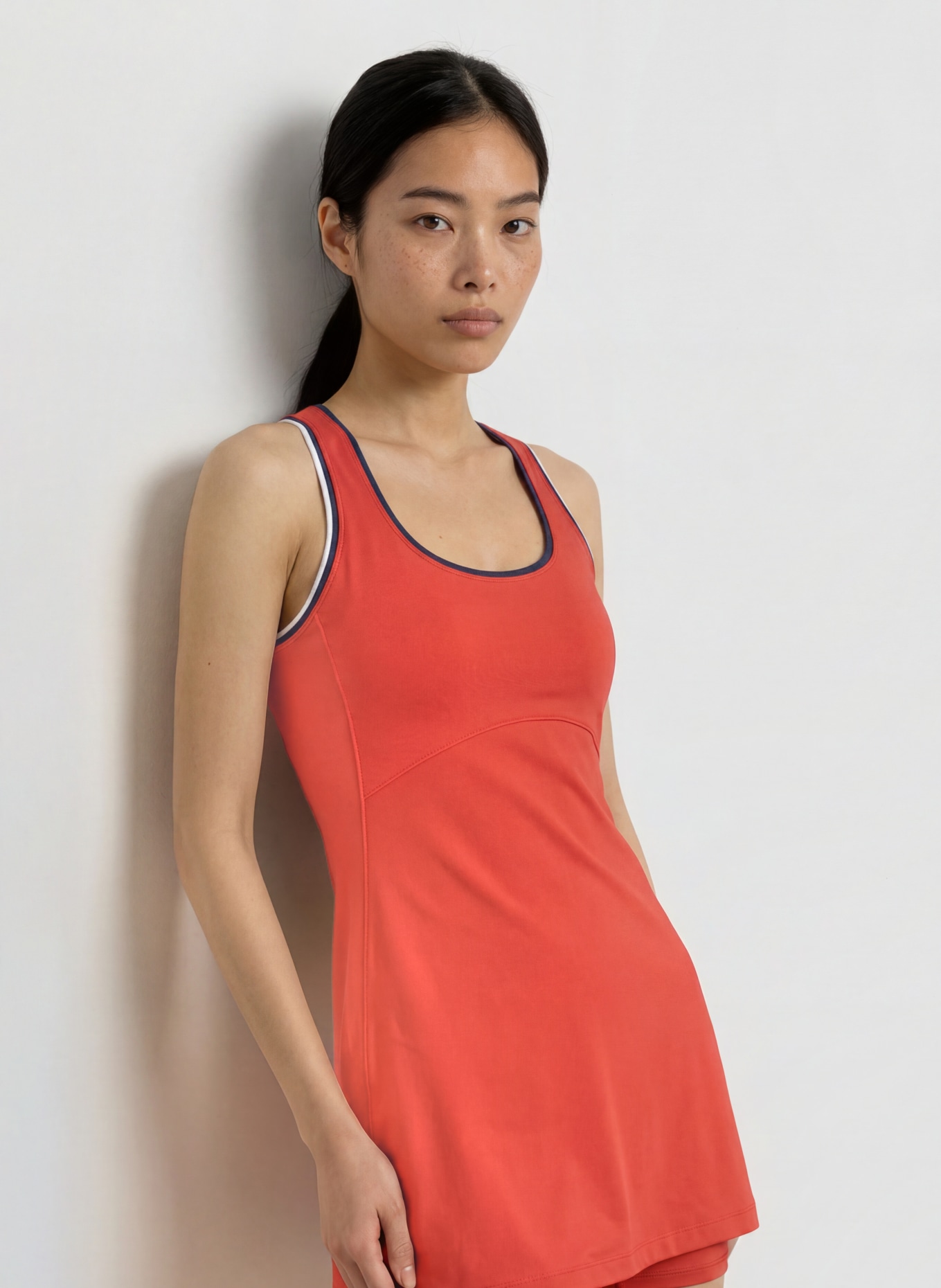 VARLEY RUAN tennis dress: LIGHT RED / DARK BLUE / WHITE