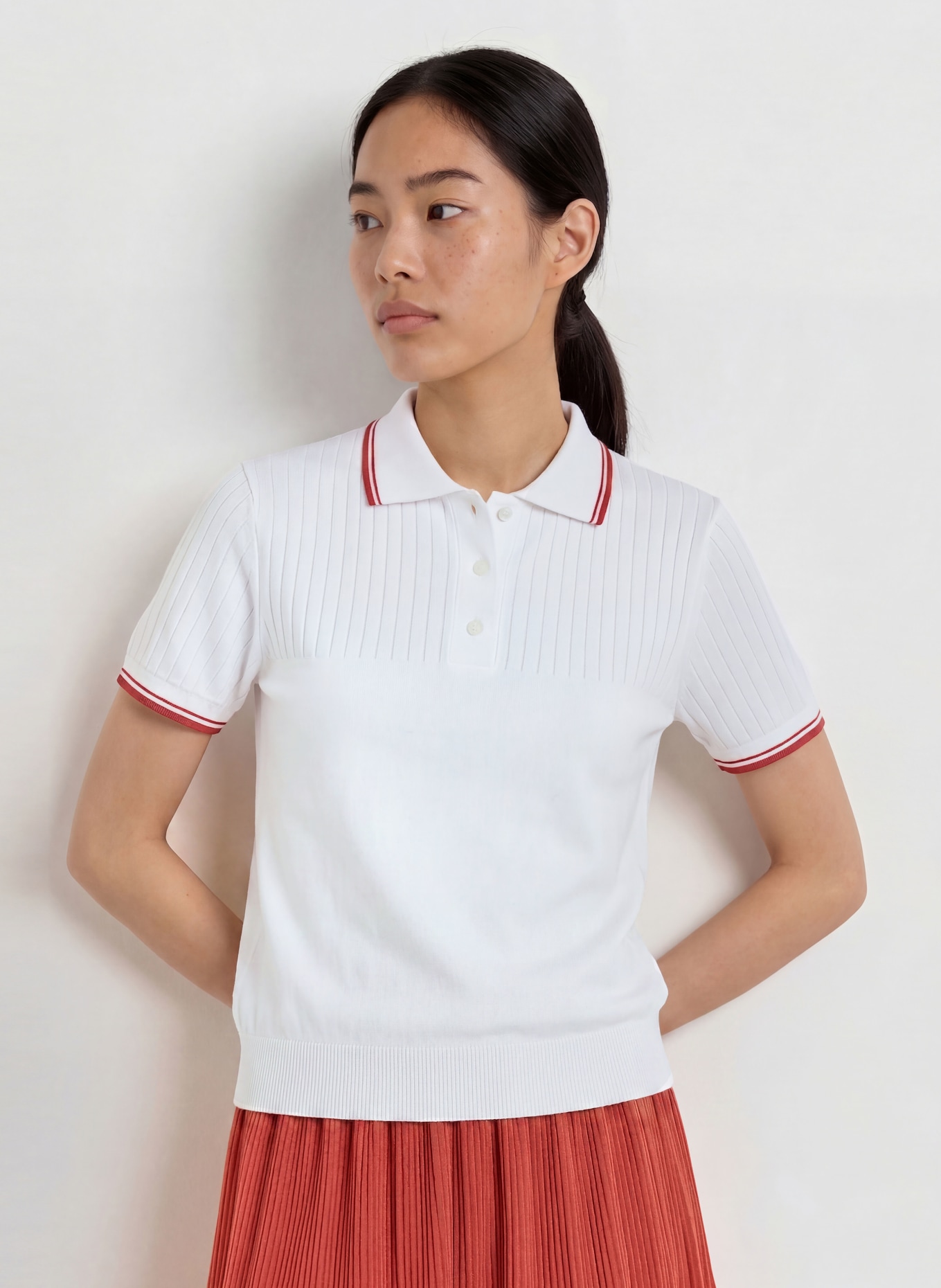 VARLEY Funkcyjna koszulka polo MICKEY: BIAŁY / CIEMNOCZERWONY