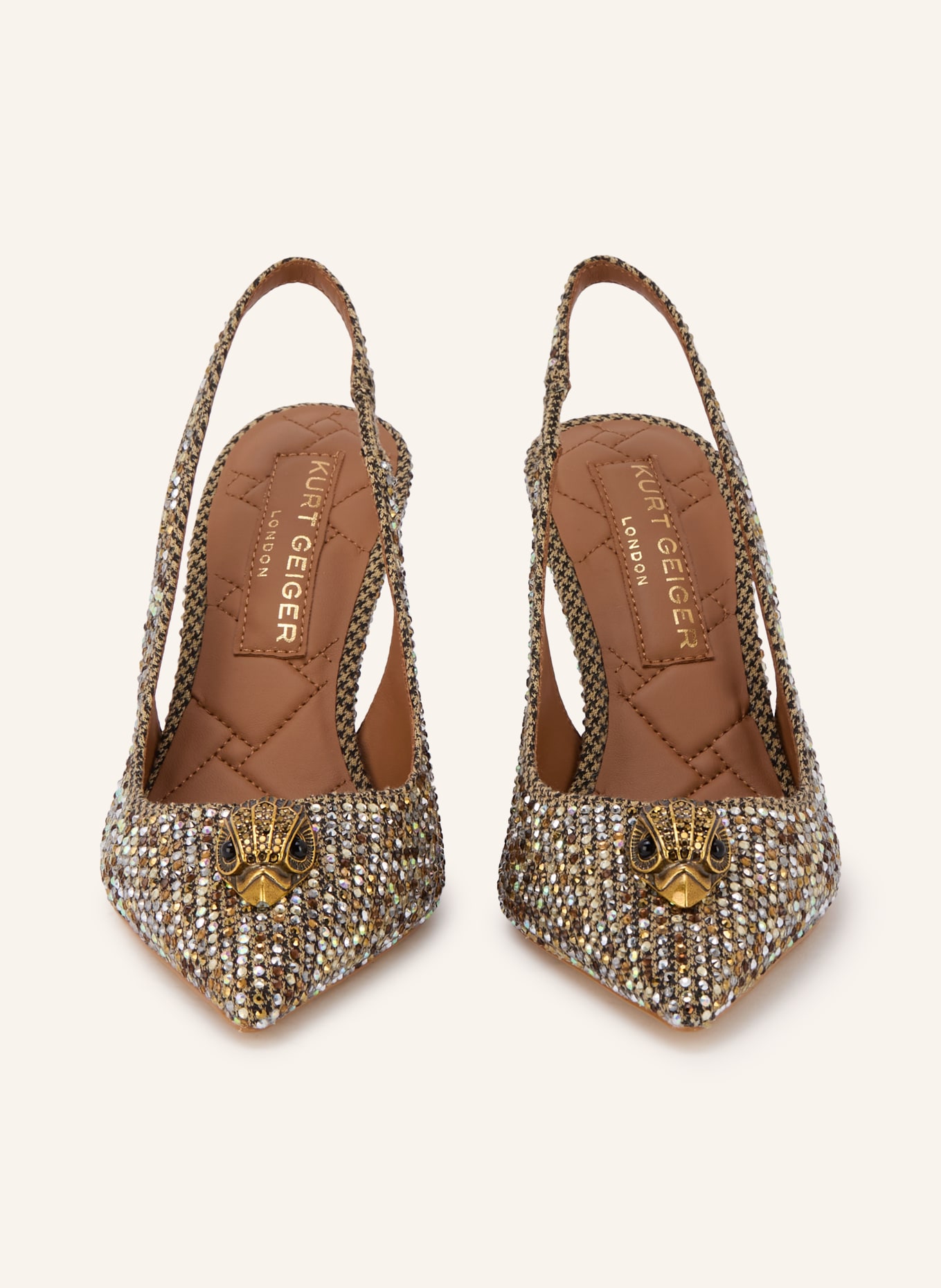 KURT GEIGER BELGRAVIA Slingback Pumps with Gemstones: BEIGE / BLACK