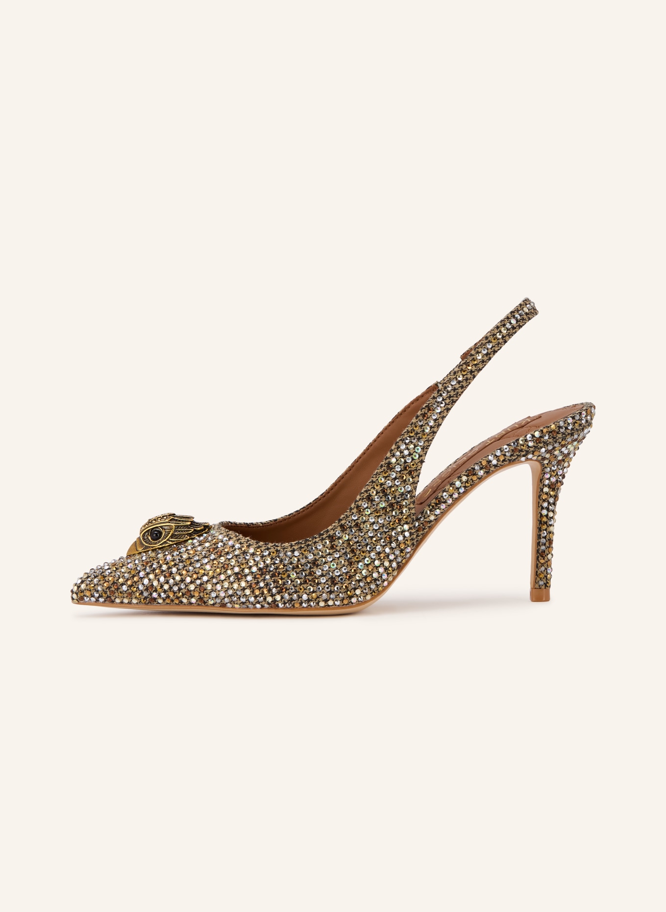 KURT GEIGER BELGRAVIA Slingback Pumps with Gemstones: BEIGE / BLACK