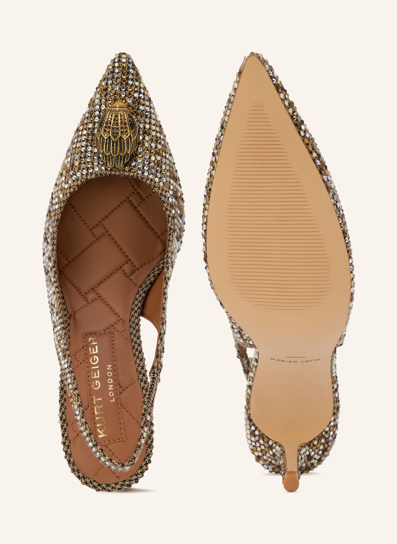 KURT GEIGER BELGRAVIA Slingback Pumps with Gemstones: BEIGE / BLACK