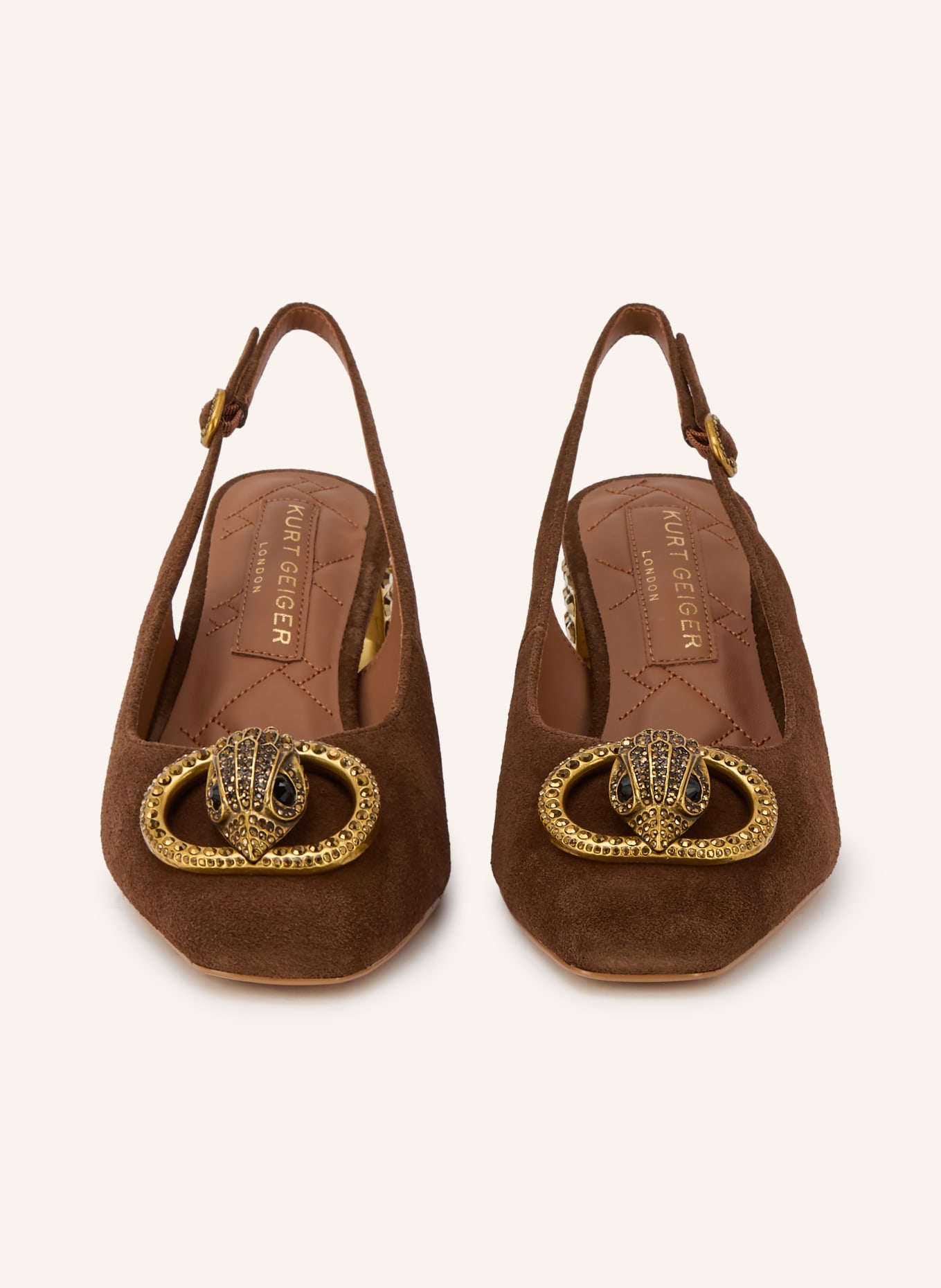 KURT GEIGER Slingback pumps with rhinestones: BROWN