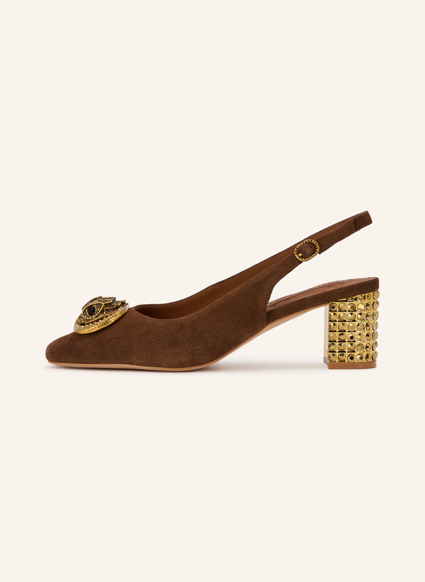 KURT GEIGER Slingback pumps with rhinestones: BROWN