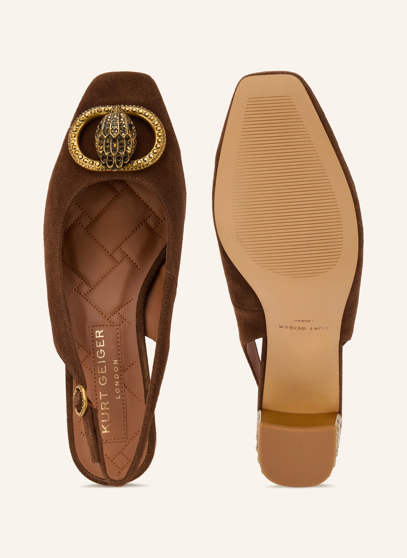 KURT GEIGER Slingback pumps with rhinestones: BROWN