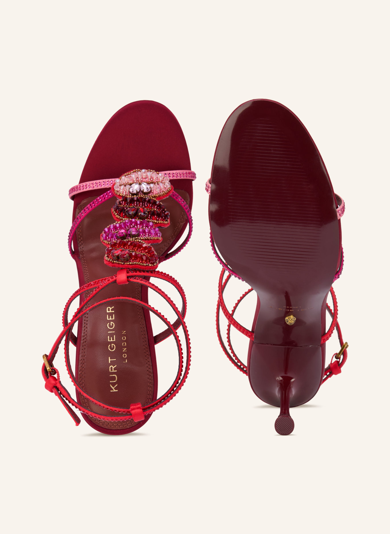 KURT GEIGER Sandaletten met sierstenen: ROOD / ROZE / PAARS