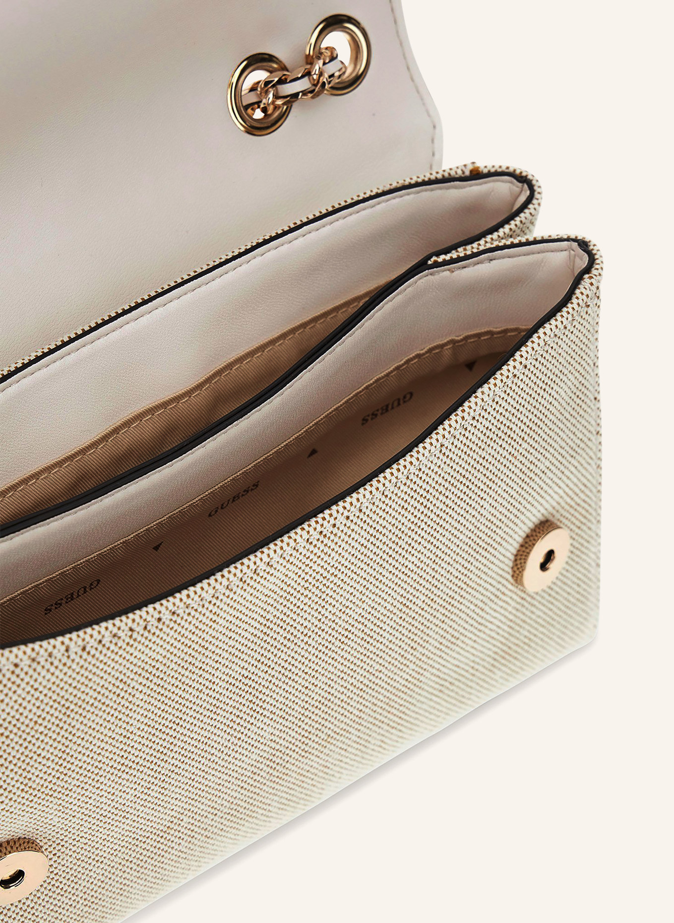 GUESS GIULLY MINI Shoulder Bag with Decorative Beads and Sequins: CREAM / GOLD
