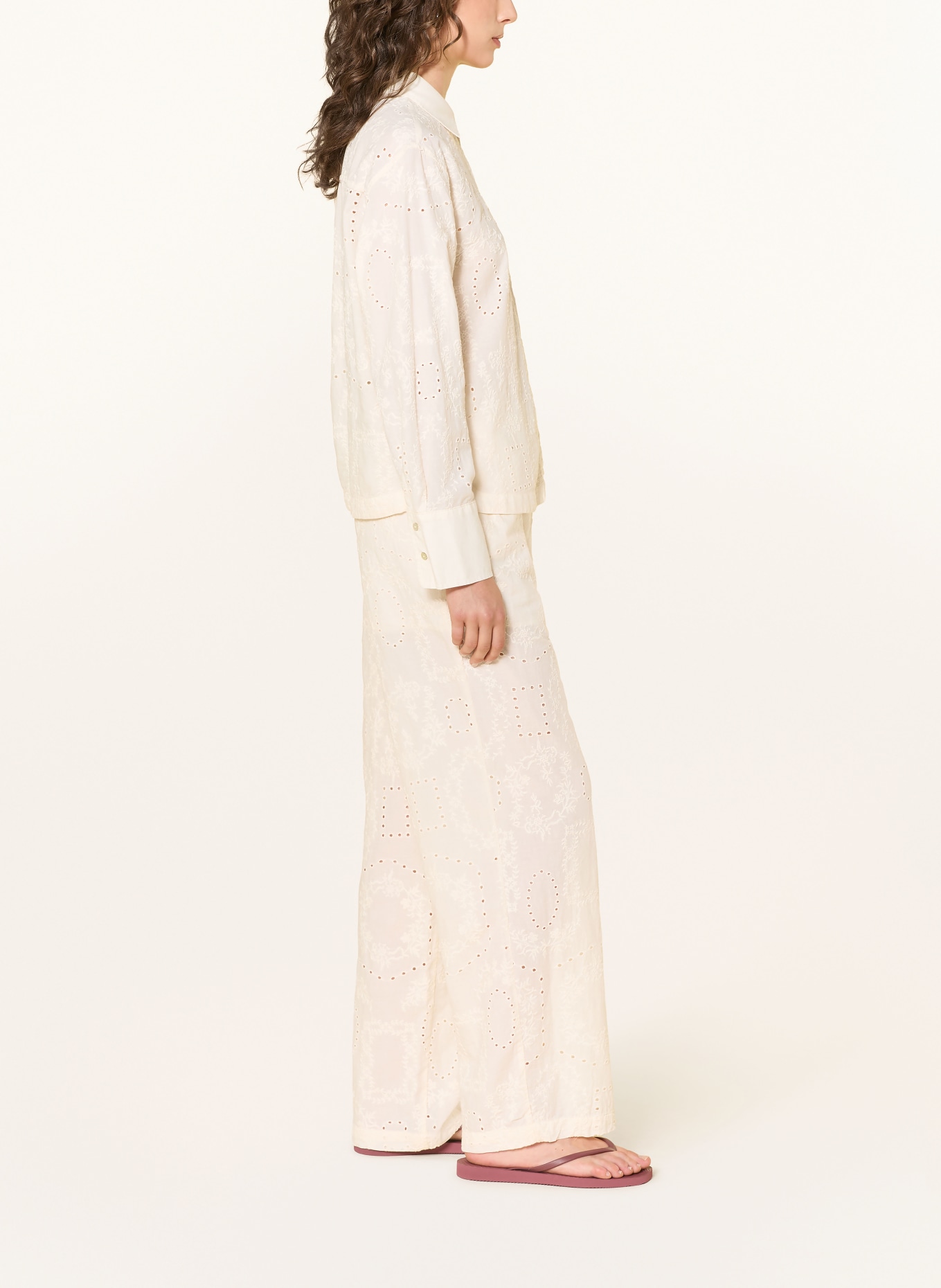 mavi Pantalon palazzo en dentelle ajourée: CRÈME