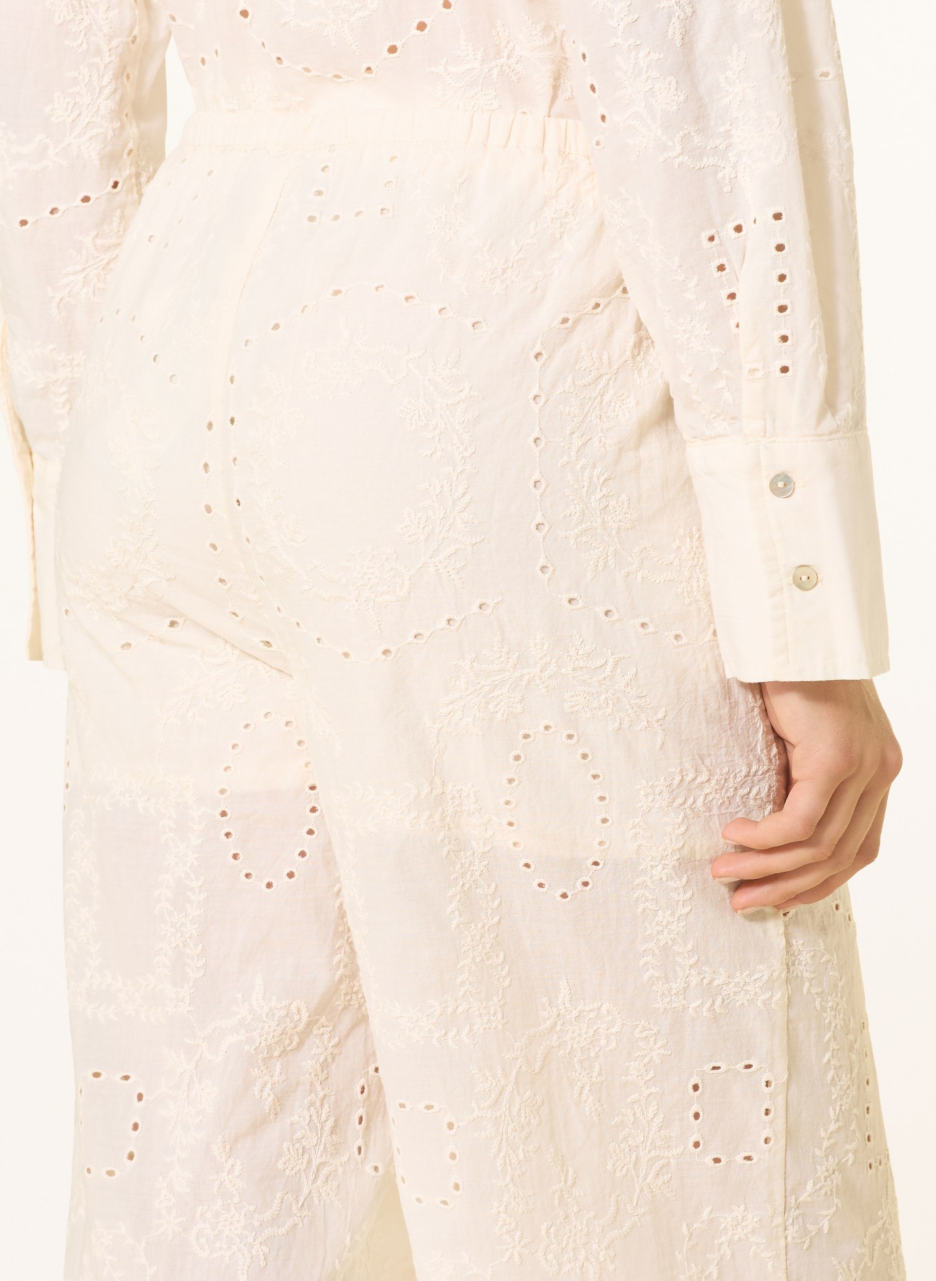 mavi Pantalon palazzo en dentelle ajourée: CRÈME