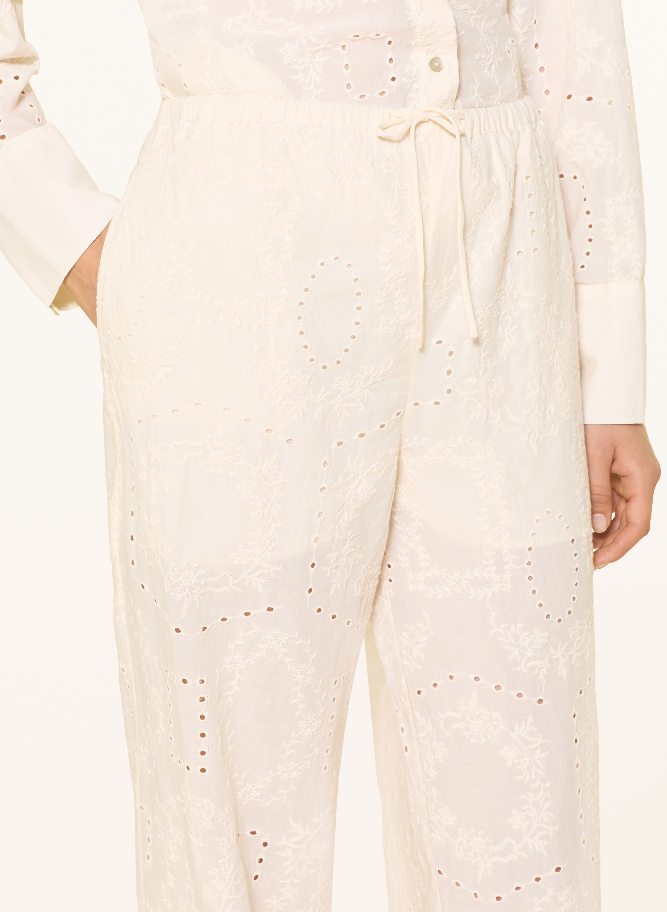 mavi Pantalon palazzo en dentelle ajourée: CRÈME