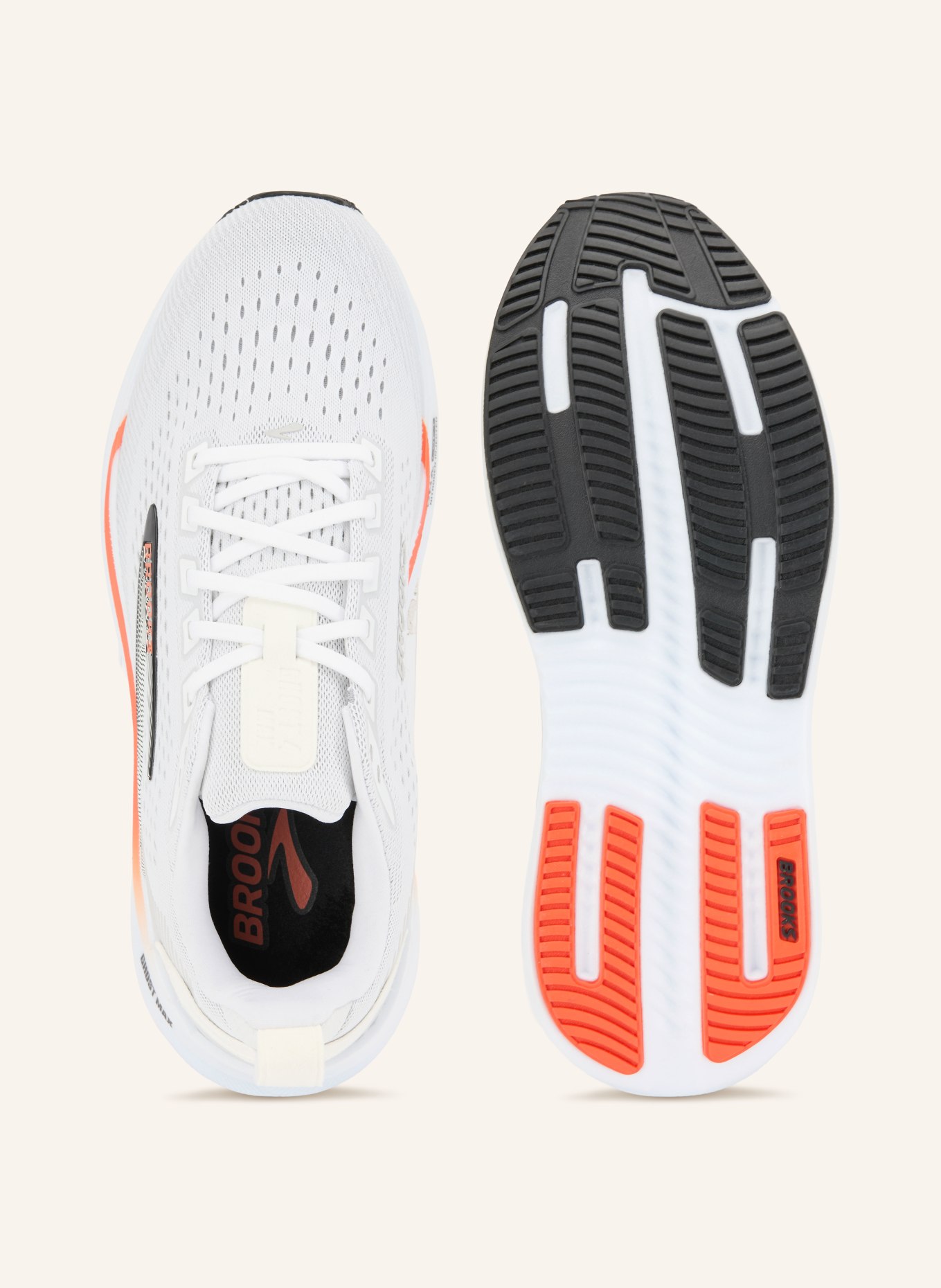 BROOKS Chaussures de course GHOST MAX 4: BLANC / ORANGE / NOIR