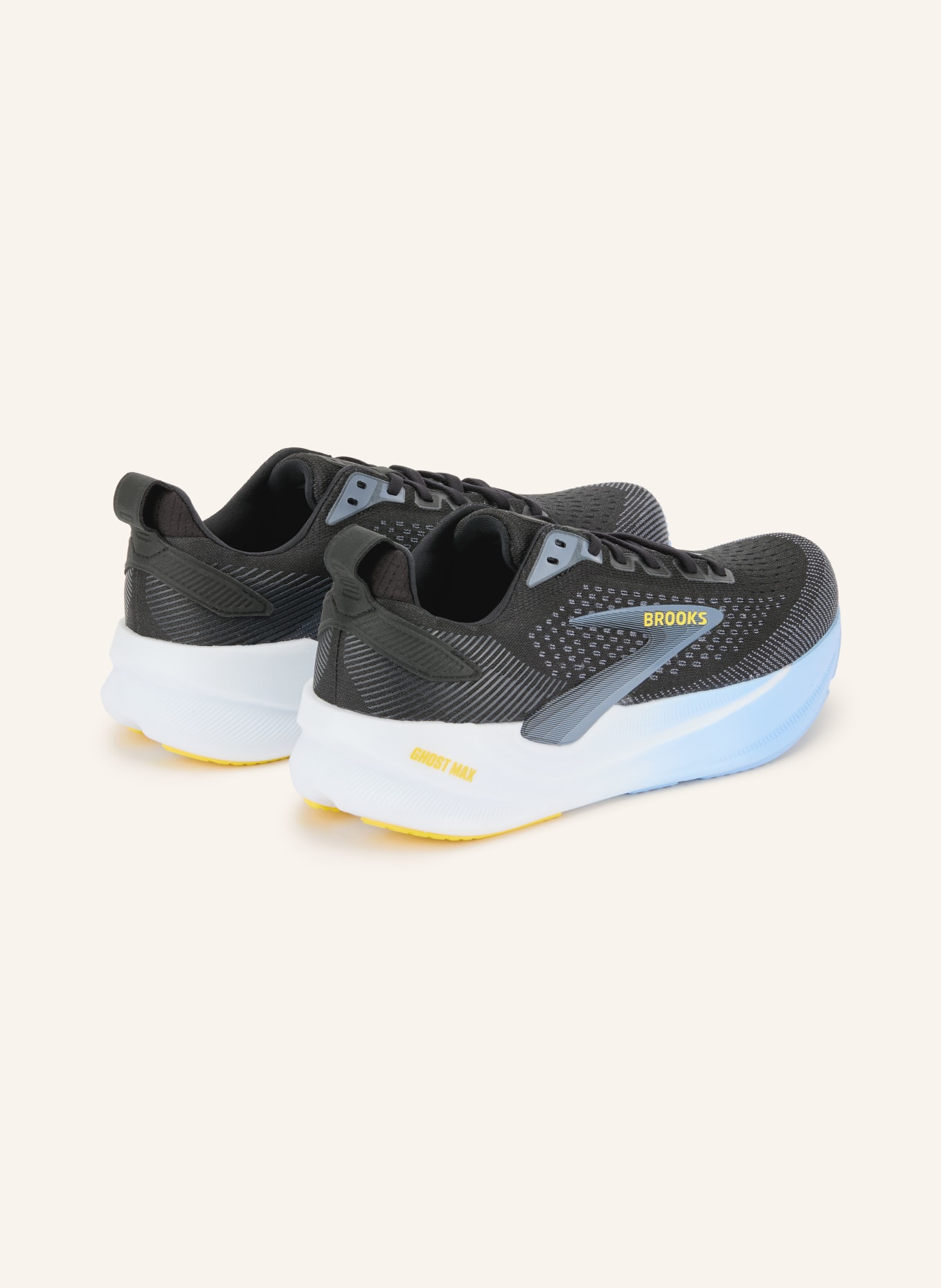 BROOKS Chaussures de course GHOST MAX 4: NOIR / BLEU GRIS / JAUNE