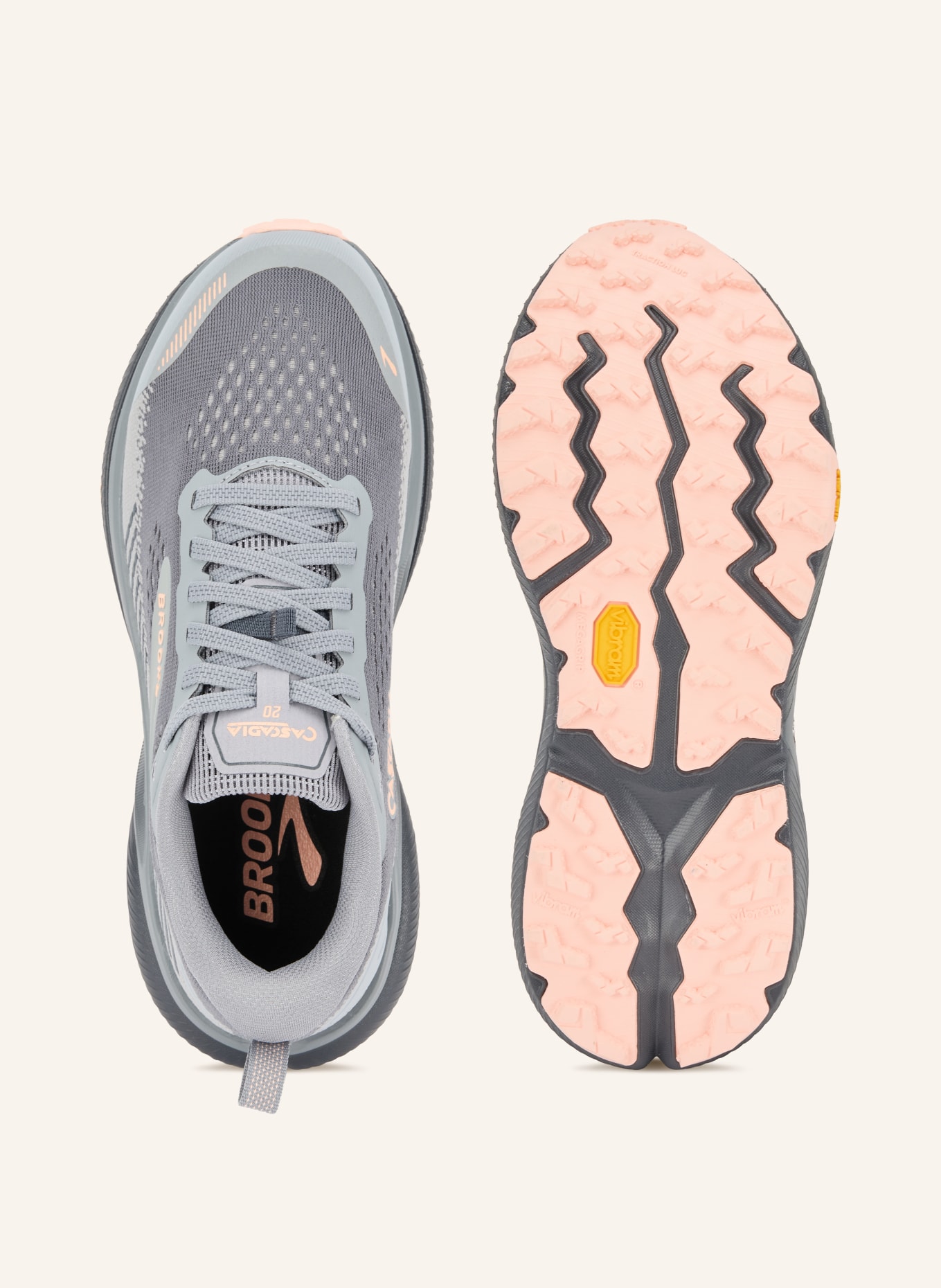 BROOKS Trailrunning-Schuhe CASCADIA 20: GRAU / HELLGRAU / HELLORANGE