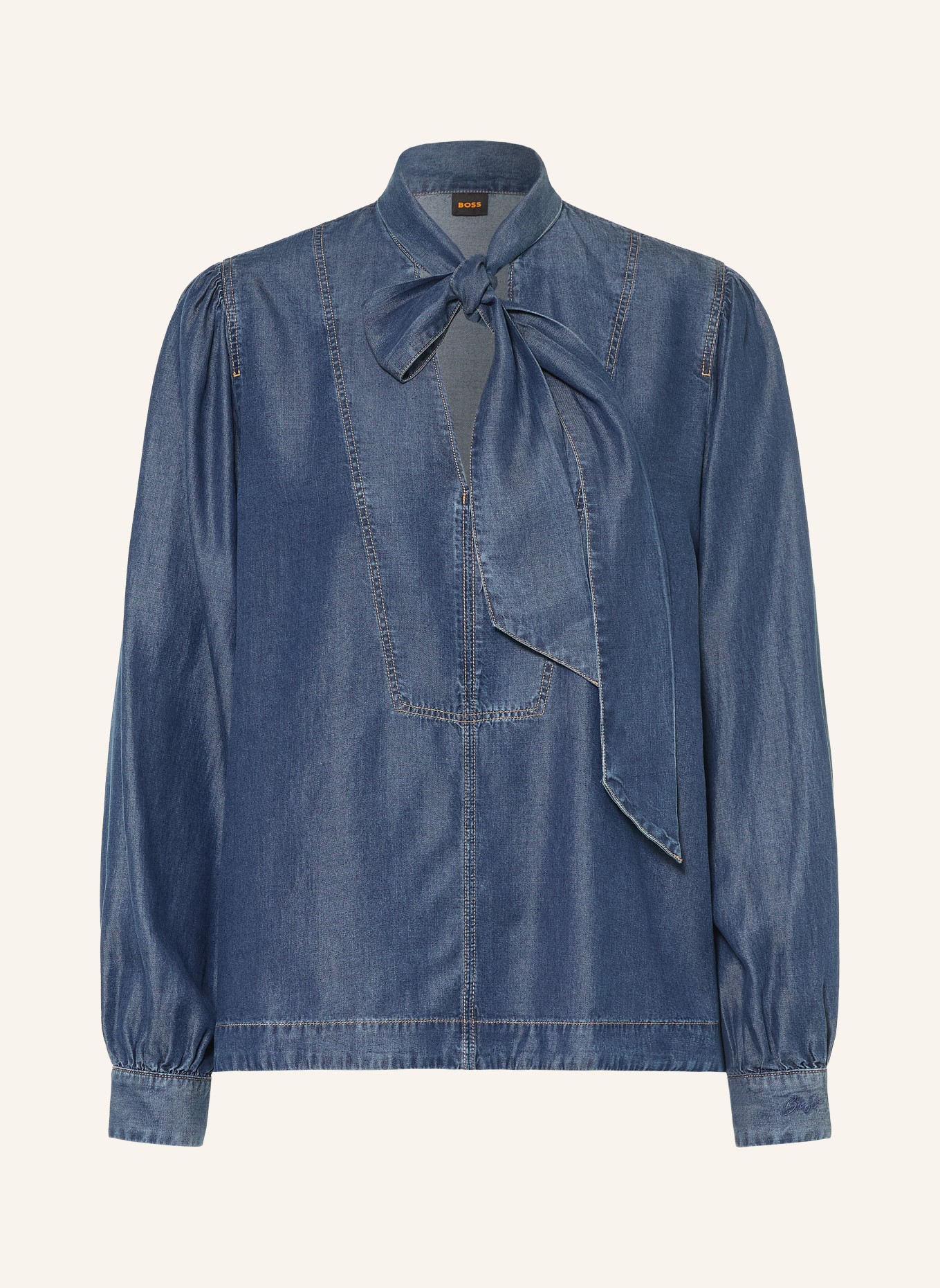 BOSS Schluppenbluse BETILLA in Jeansoptik: BLAU