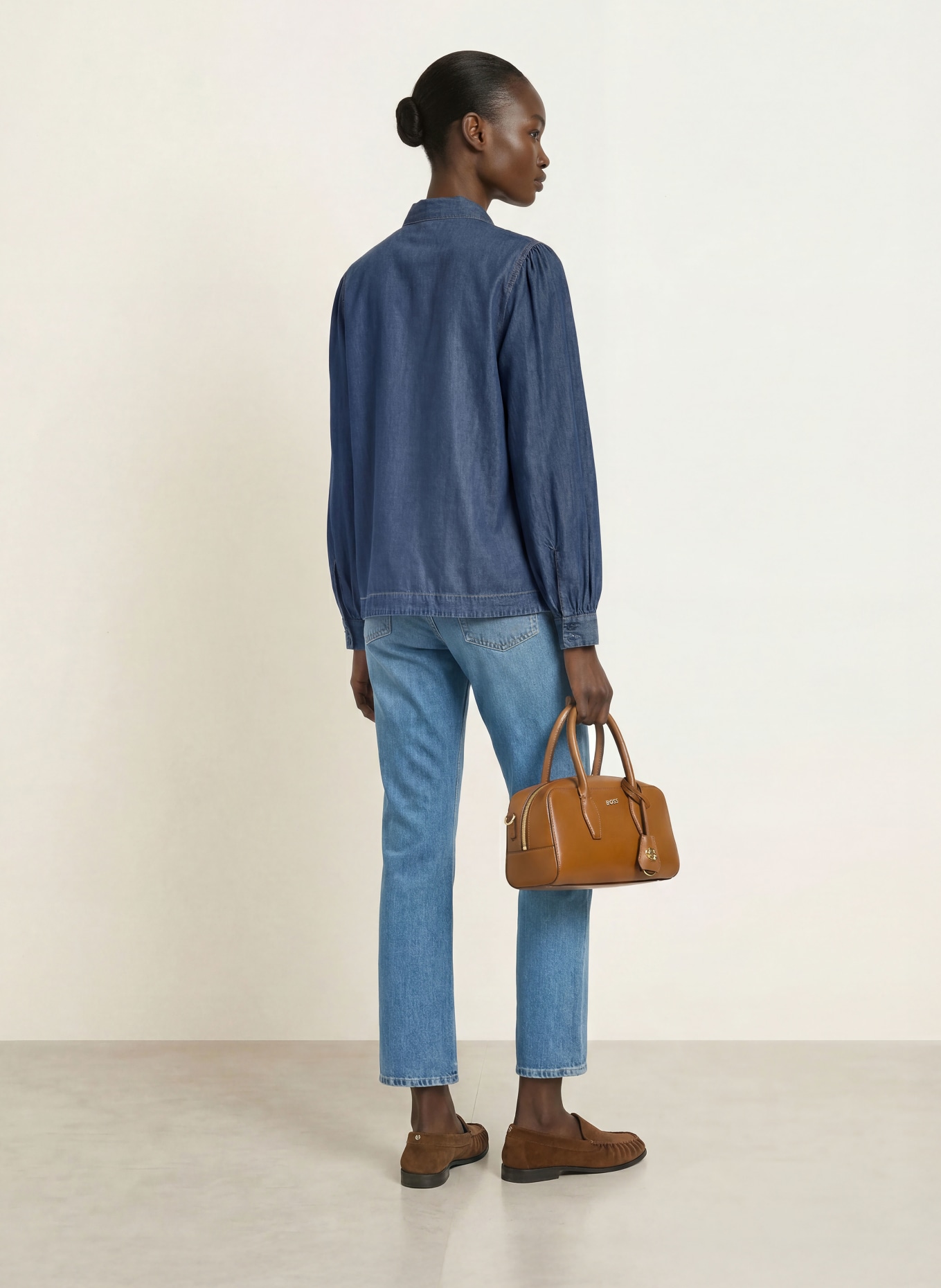 BOSS Schluppenbluse BETILLA in Jeansoptik: BLAU