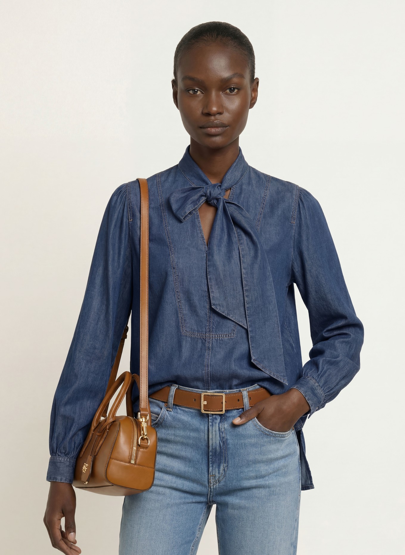 BOSS Schluppenbluse BETILLA in Jeansoptik: BLAU