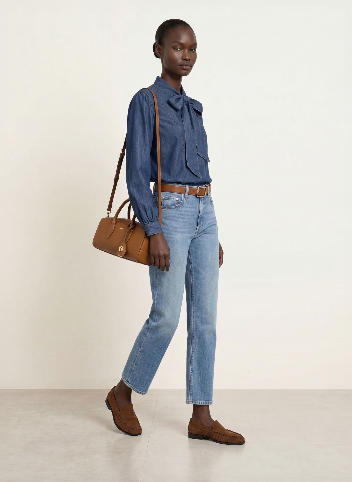 BOSS Schluppenbluse BETILLA in Jeansoptik: BLAU