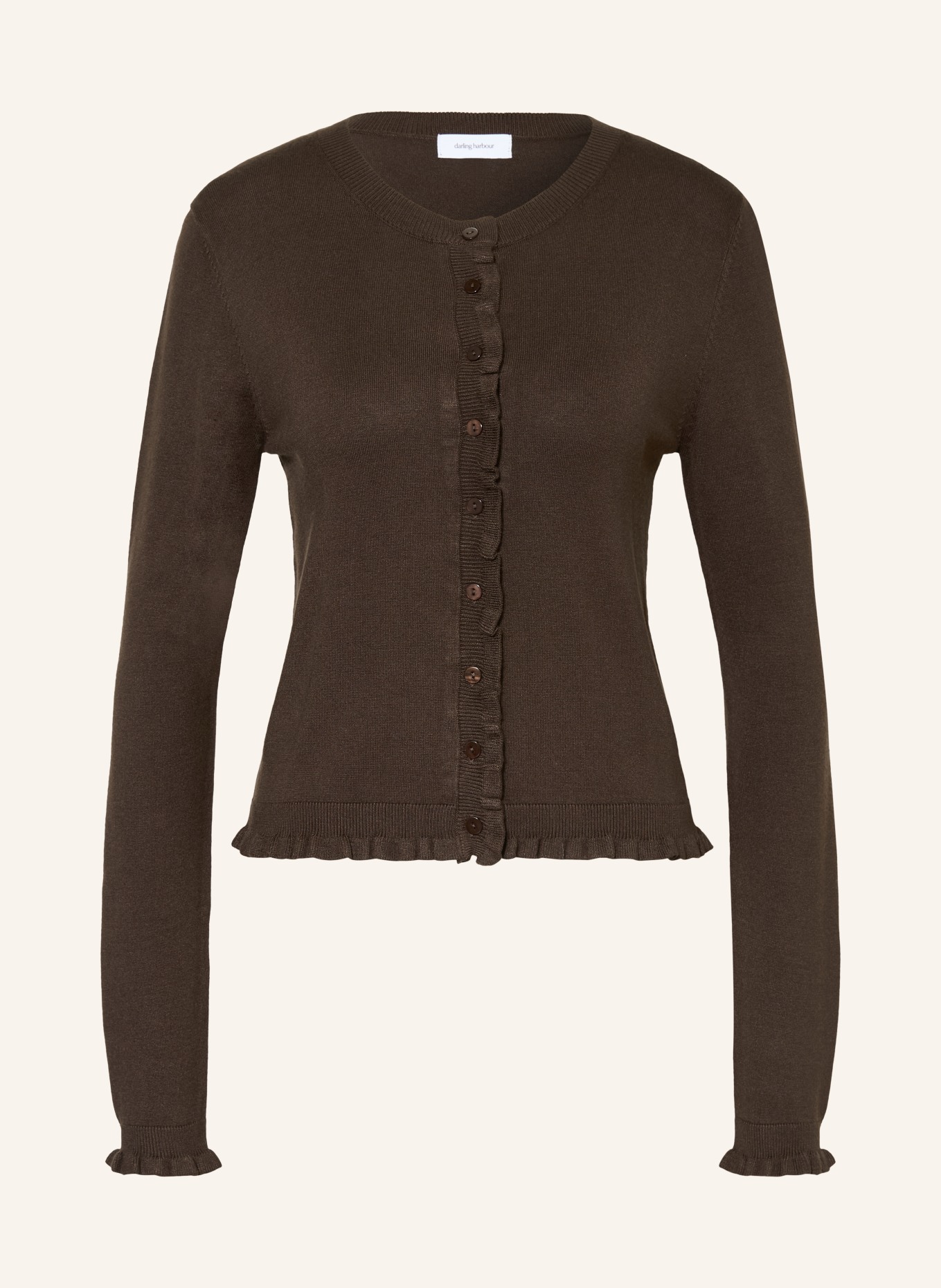 darling harbour Cardigan with ruffles: DARK BROWN