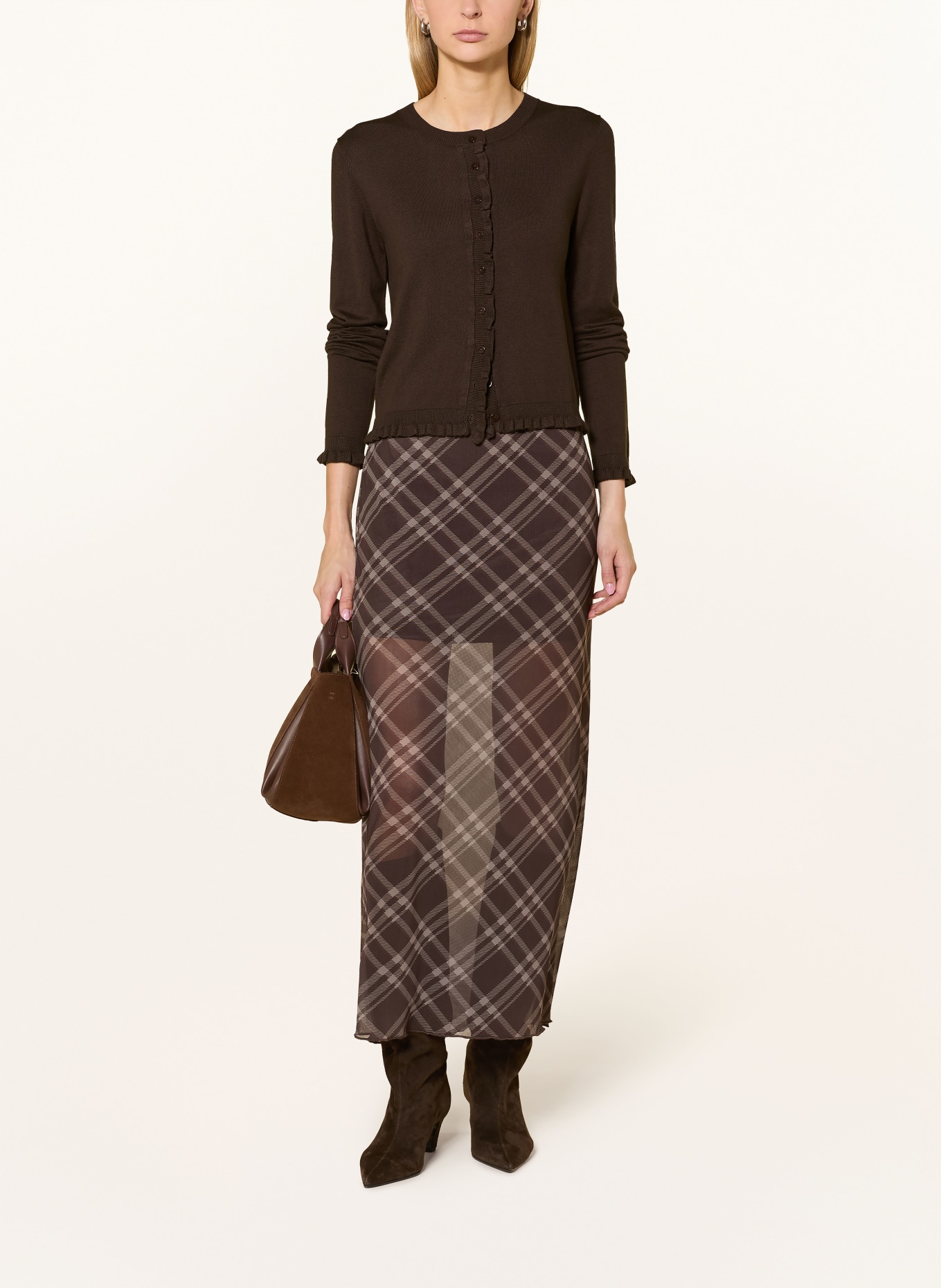 darling harbour Cardigan with ruffles: DARK BROWN