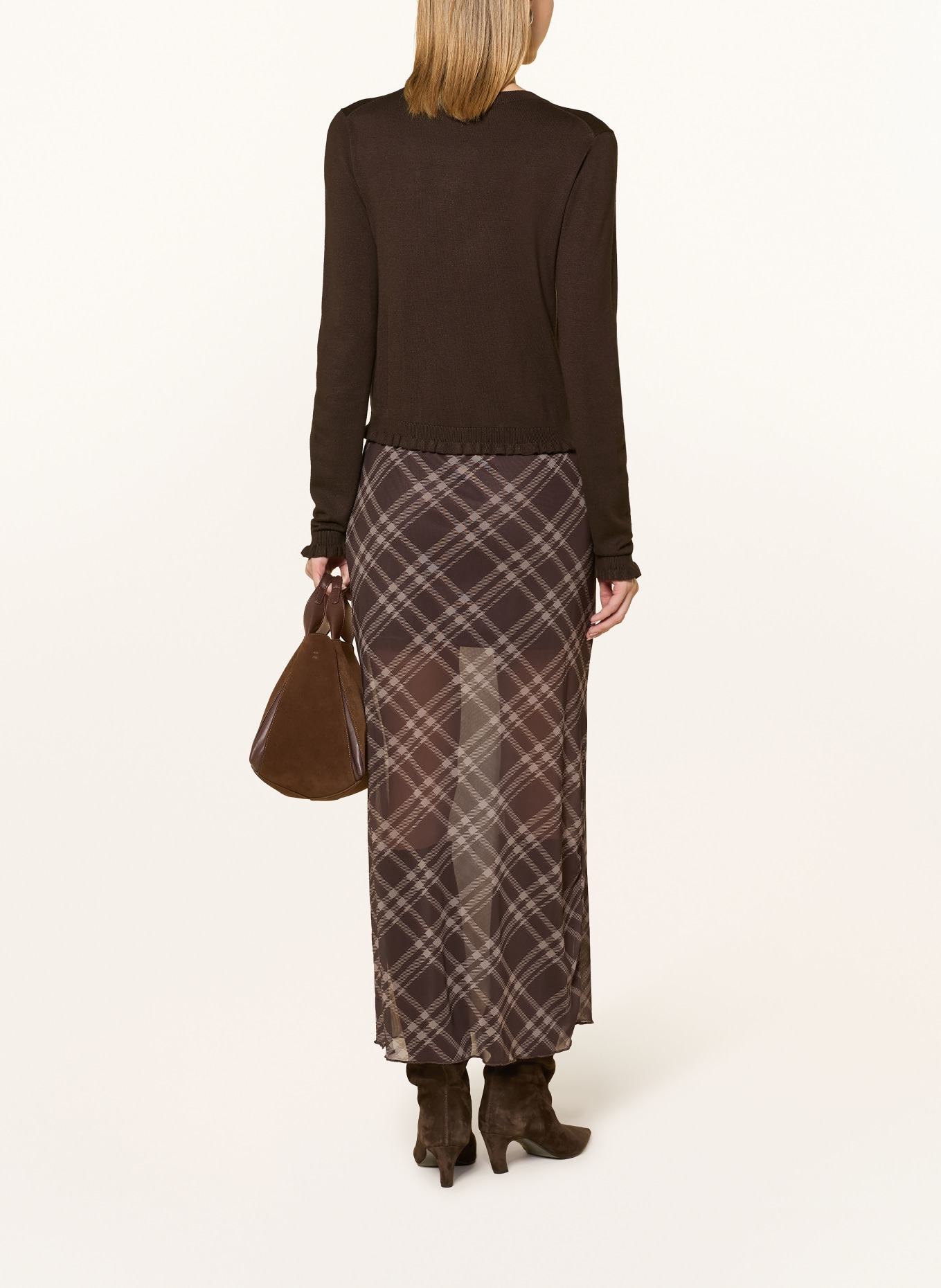 darling harbour Cardigan with ruffles: DARK BROWN