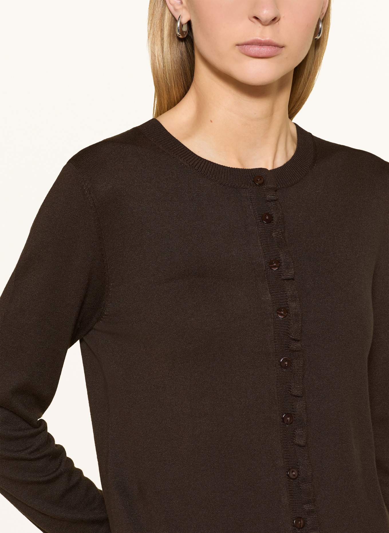 darling harbour Cardigan with ruffles: DARK BROWN